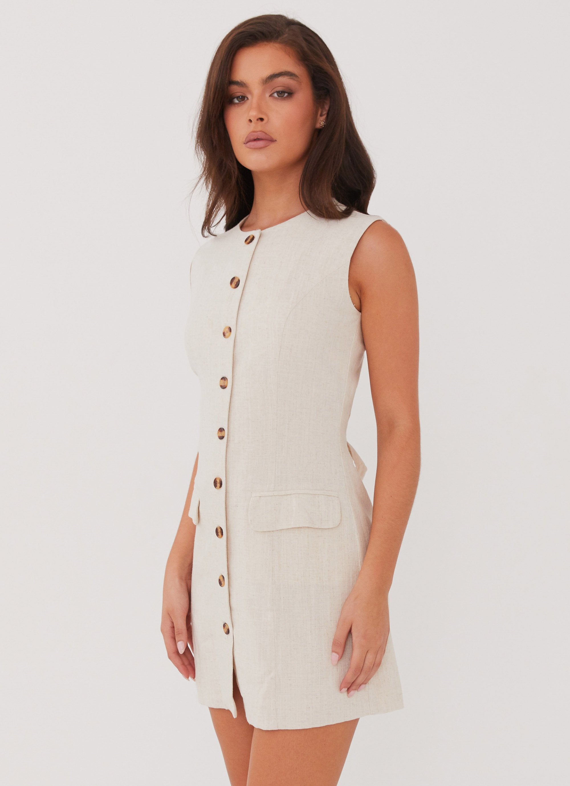 Castello Fiore Linen Mini Dress - Oatmeal