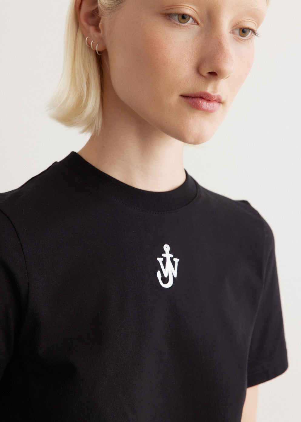 Anchor Embroidery Panelled Cropped T-Shirt