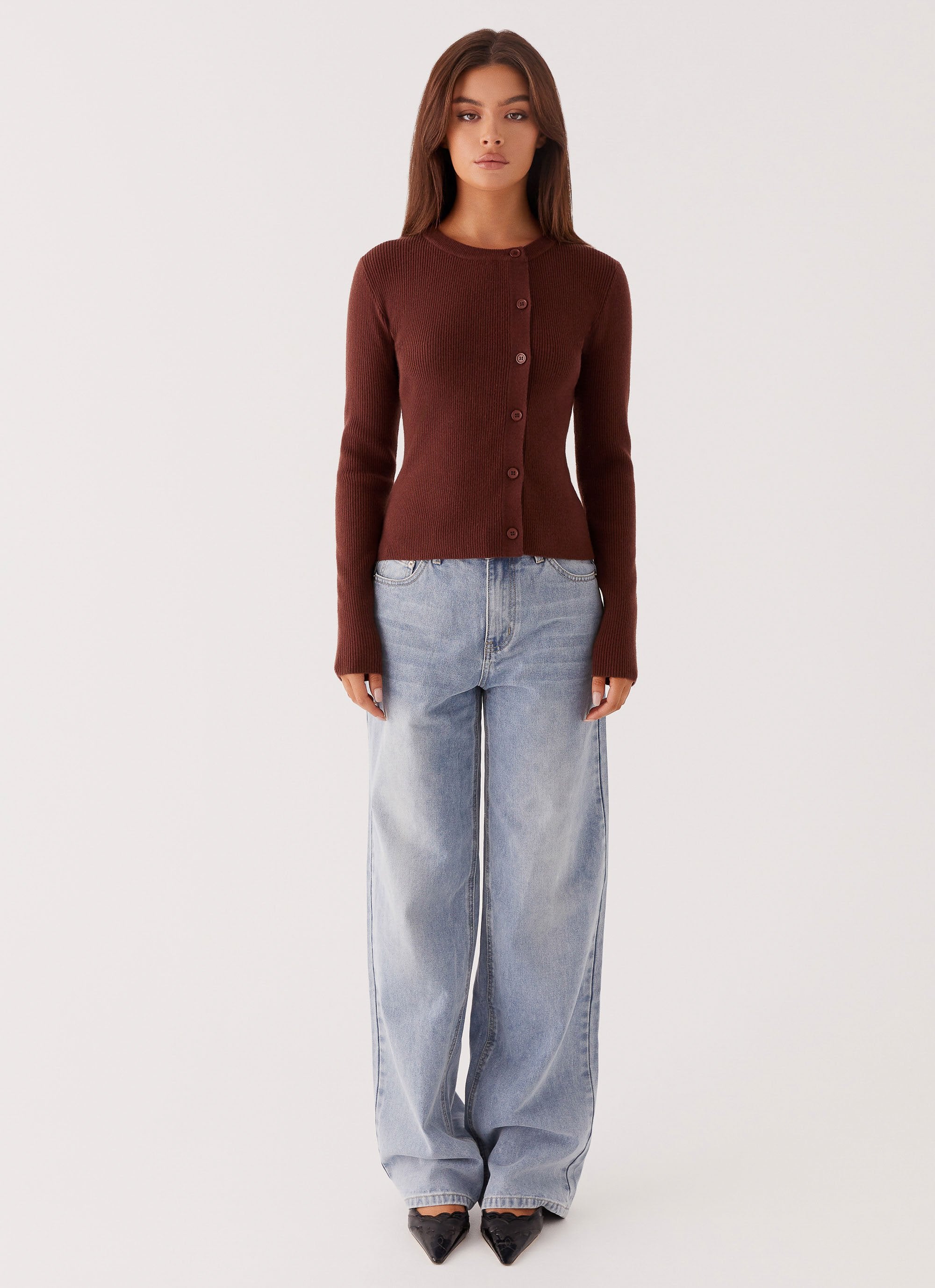 Rubi Knit Long Sleeve Top - Chocolate