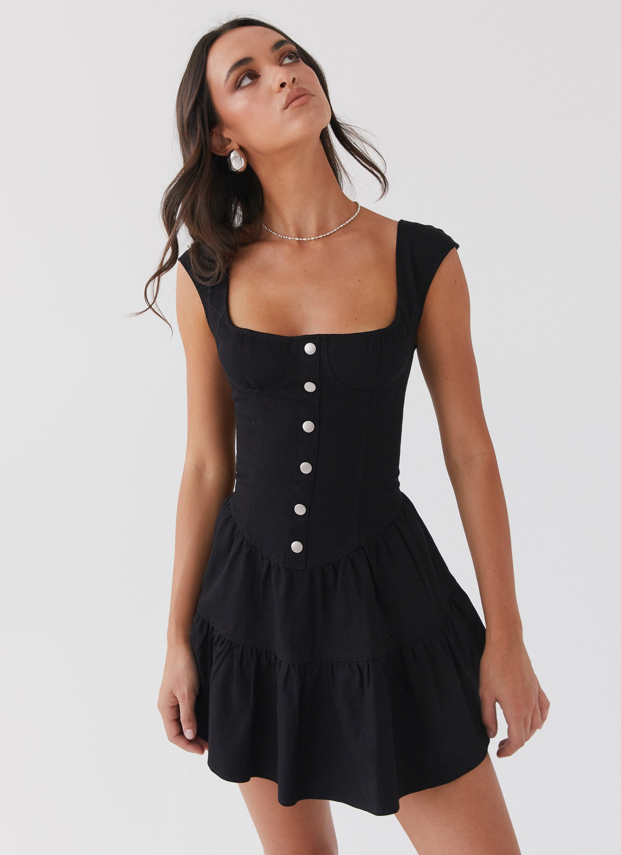 Isabella Denim Bustier Dress - Black