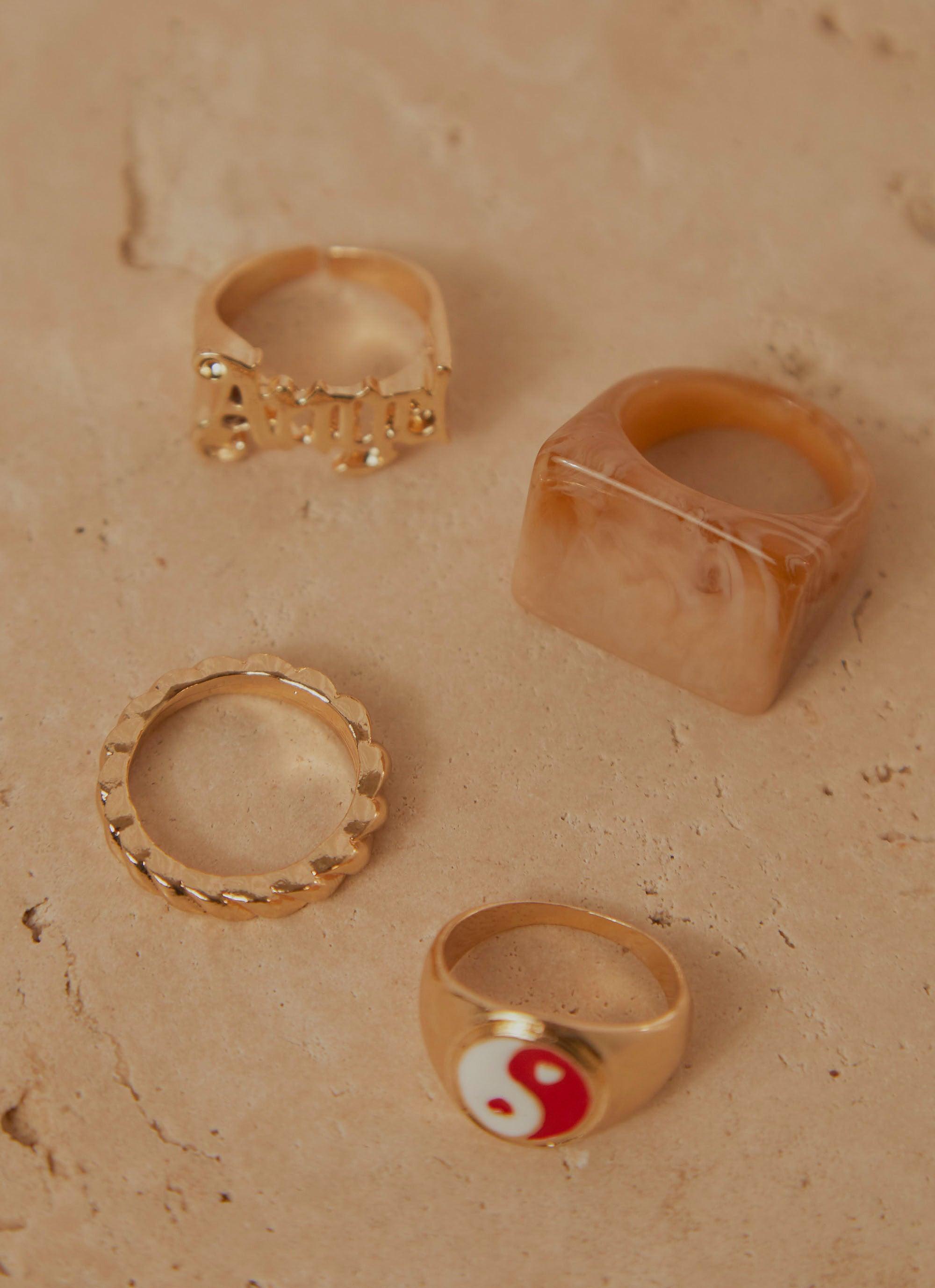 Pick It Up Ring Set - Gold Red
