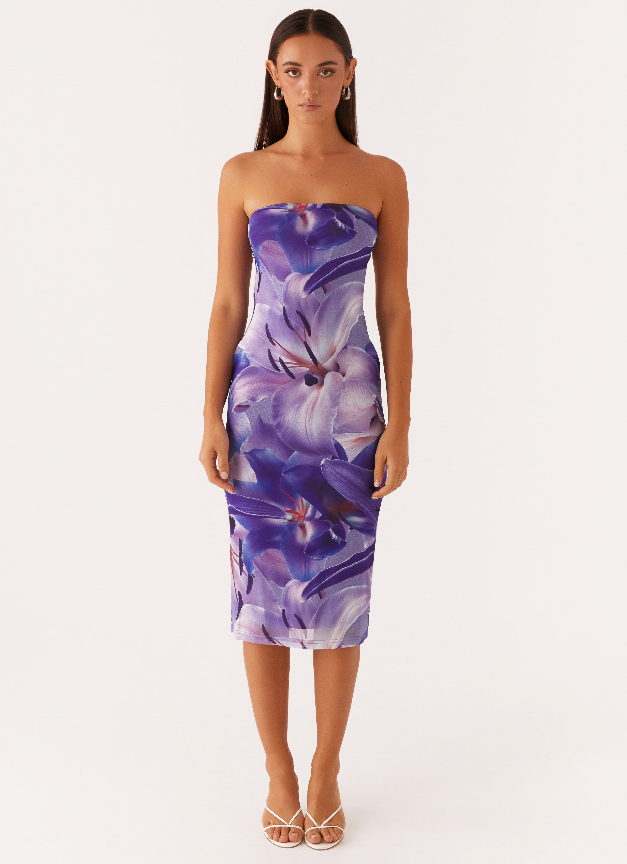 Ozelia Tube Midi Dress - Purple White Lilly