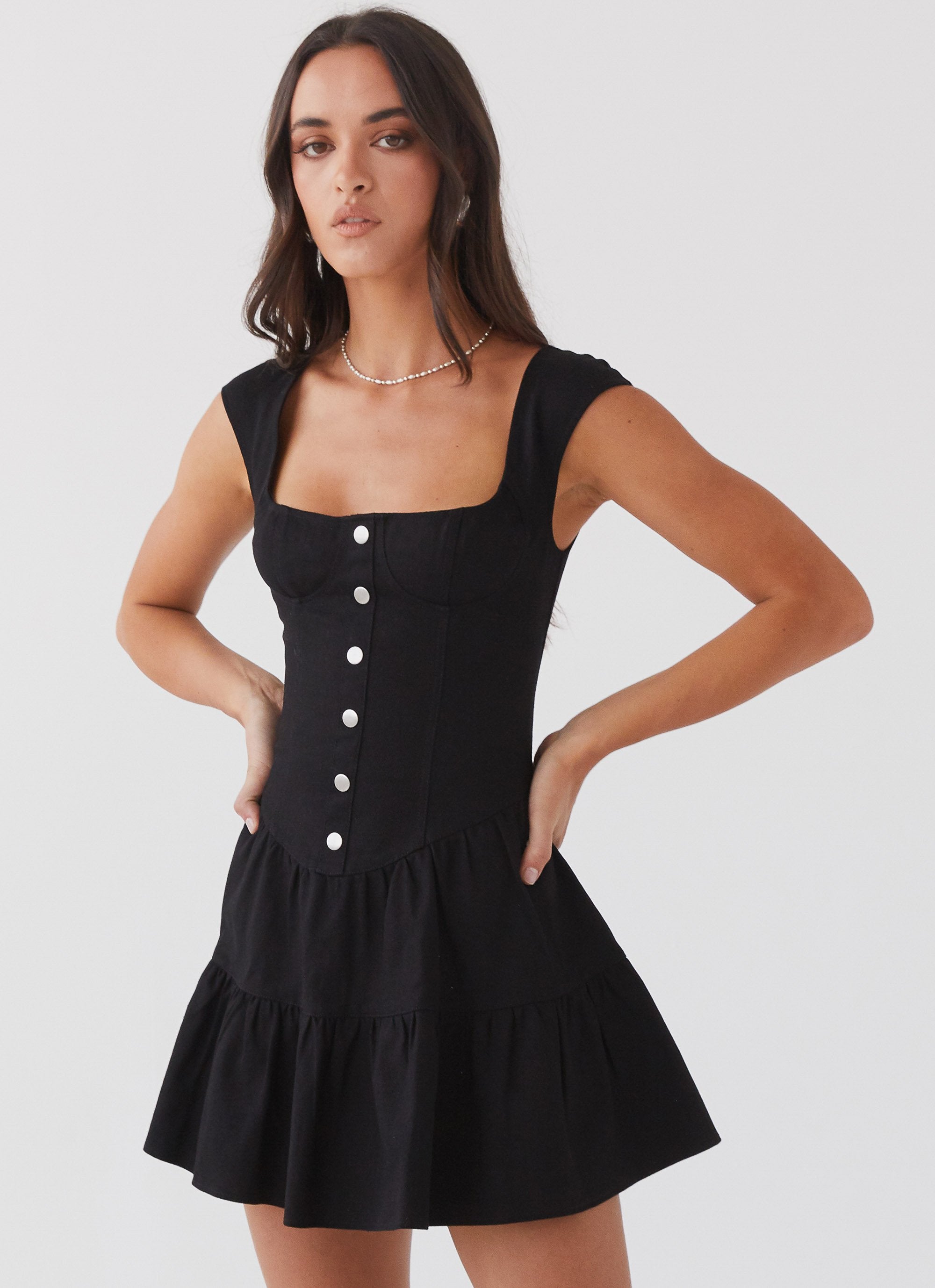 Isabella Denim Bustier Dress - Black