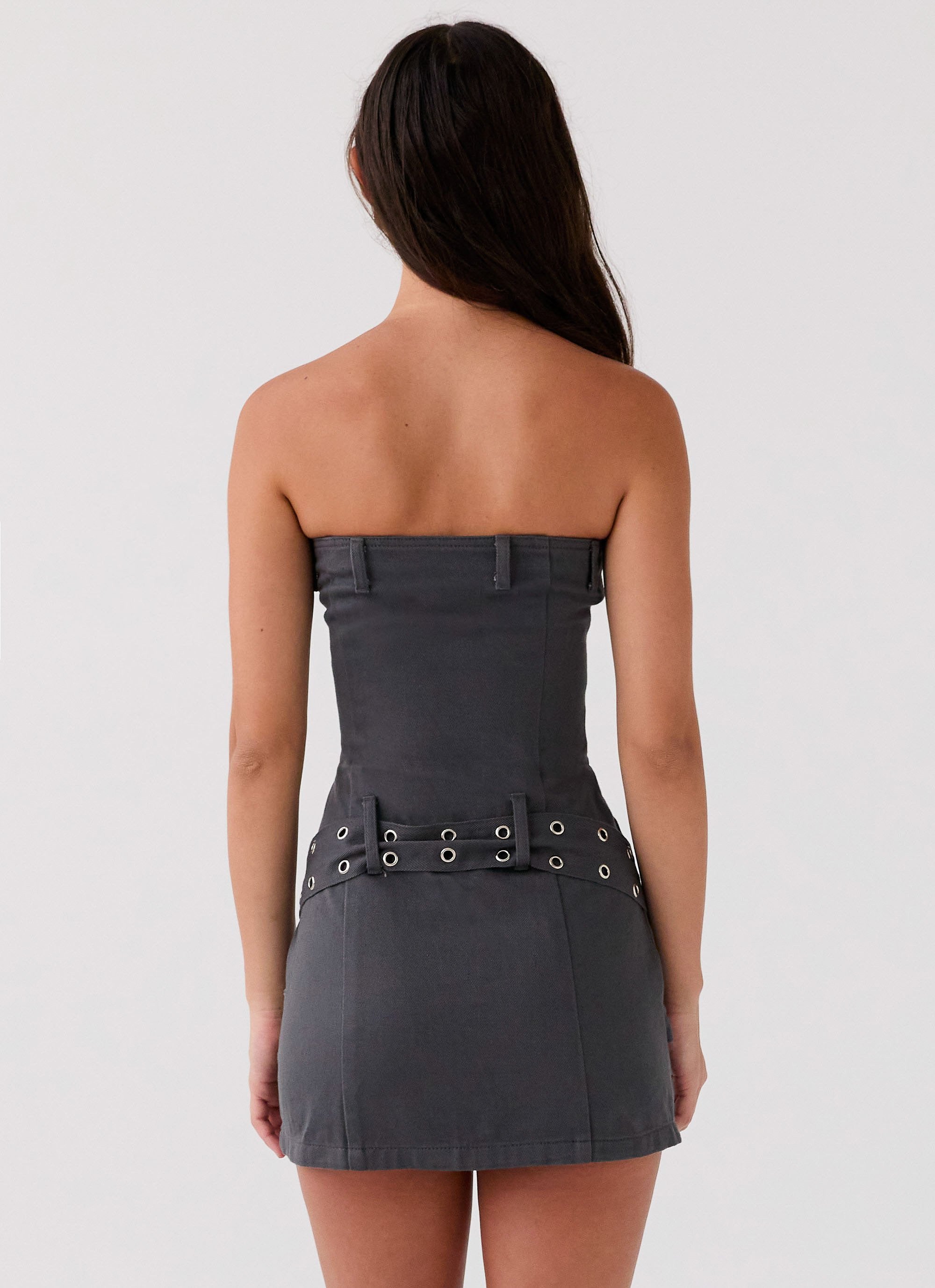 Benny Drill Mini Dress - Charcoal