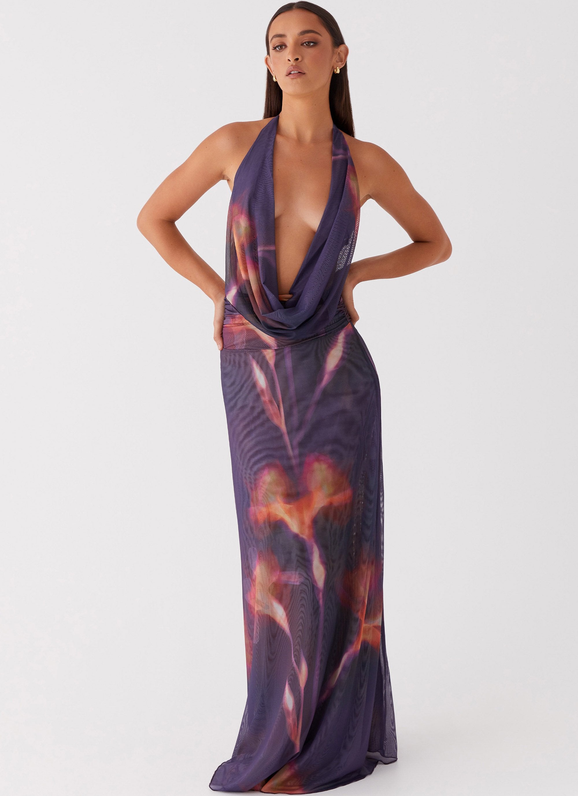 Elysia Mesh Maxi Dress - Midnight Bloom