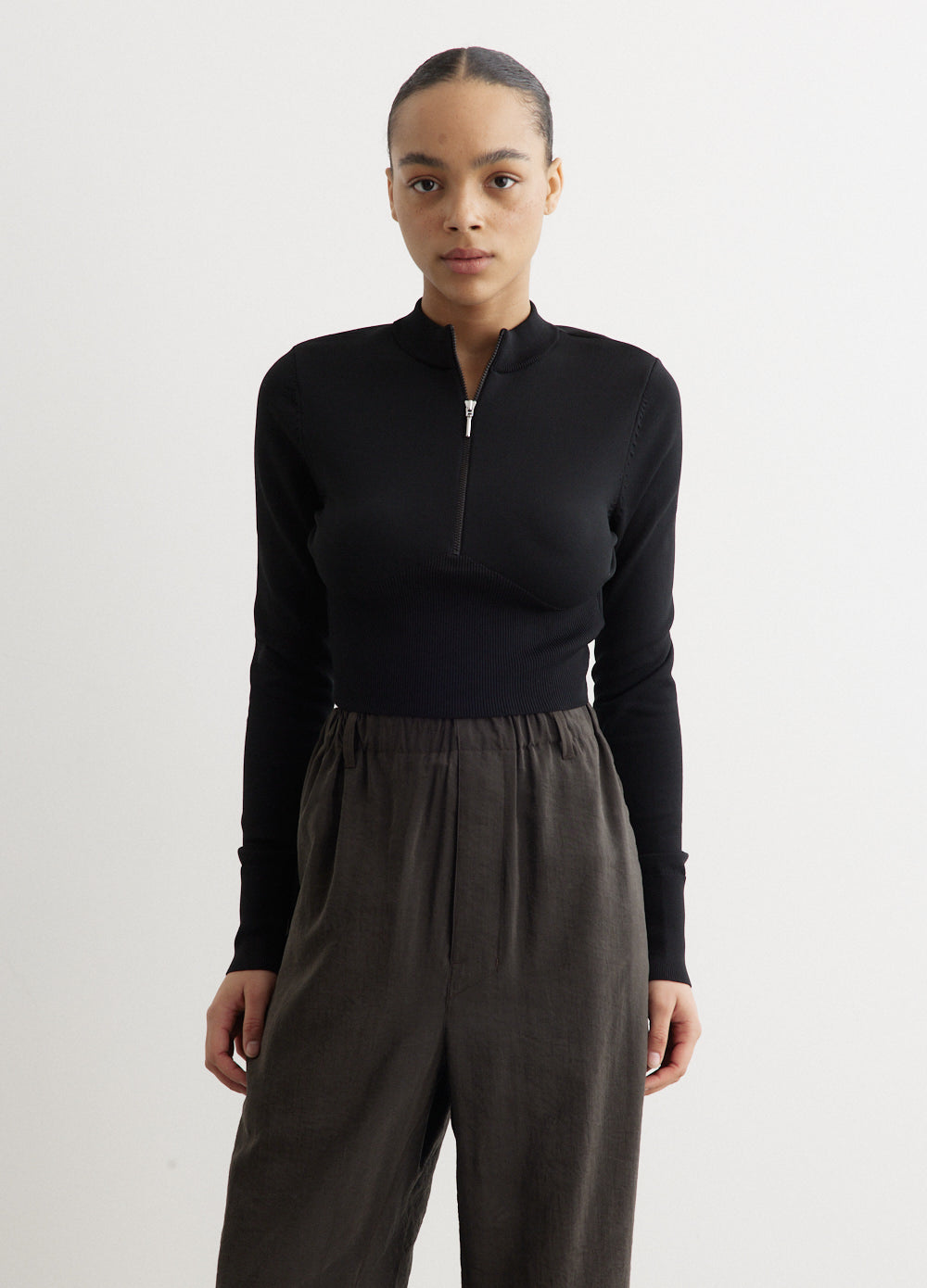 Long-Sleeve Cropped Jumper 1/2-Zip Top