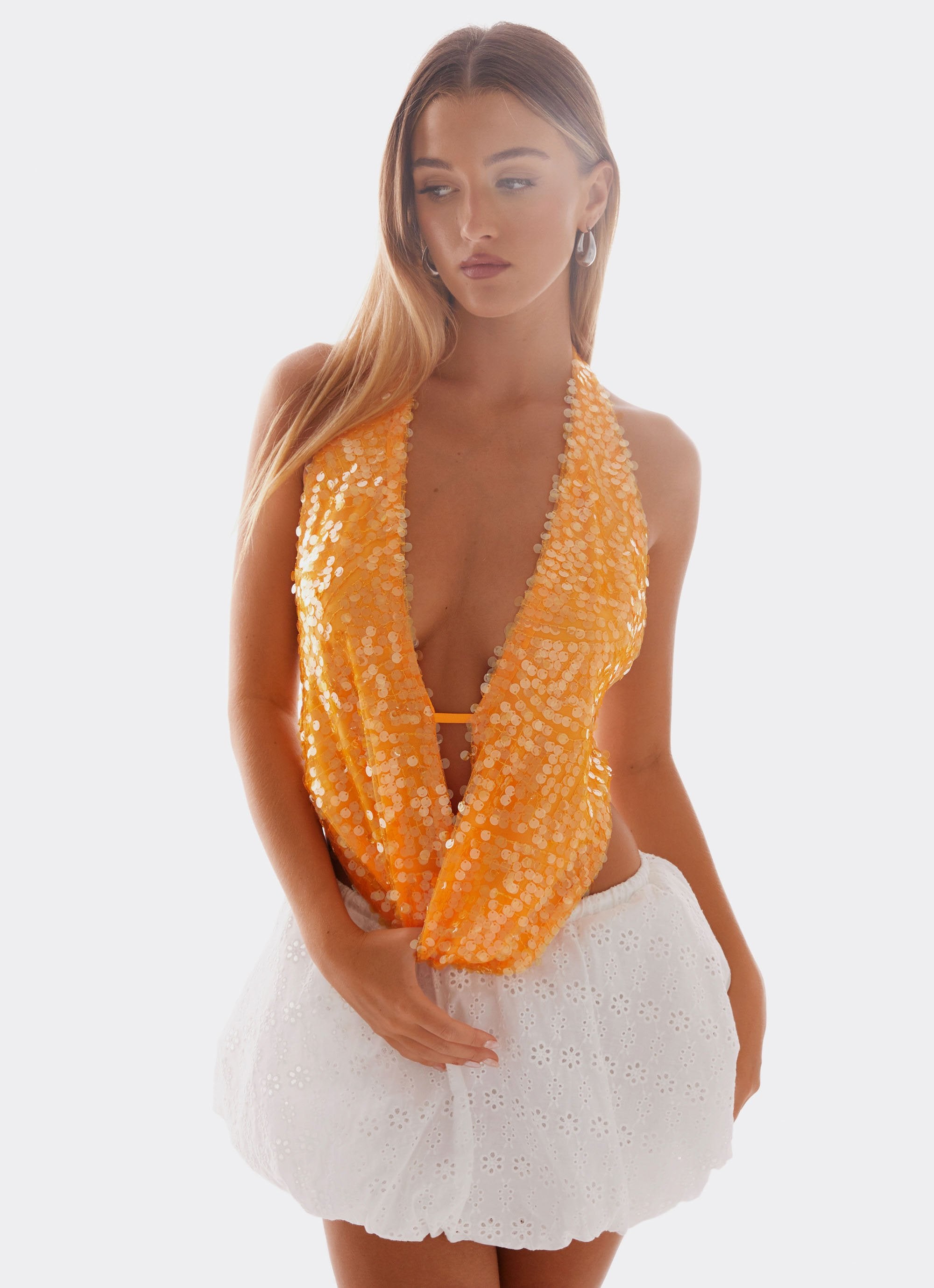 Rio Dreams Cowl Neck Halter Top - Orange