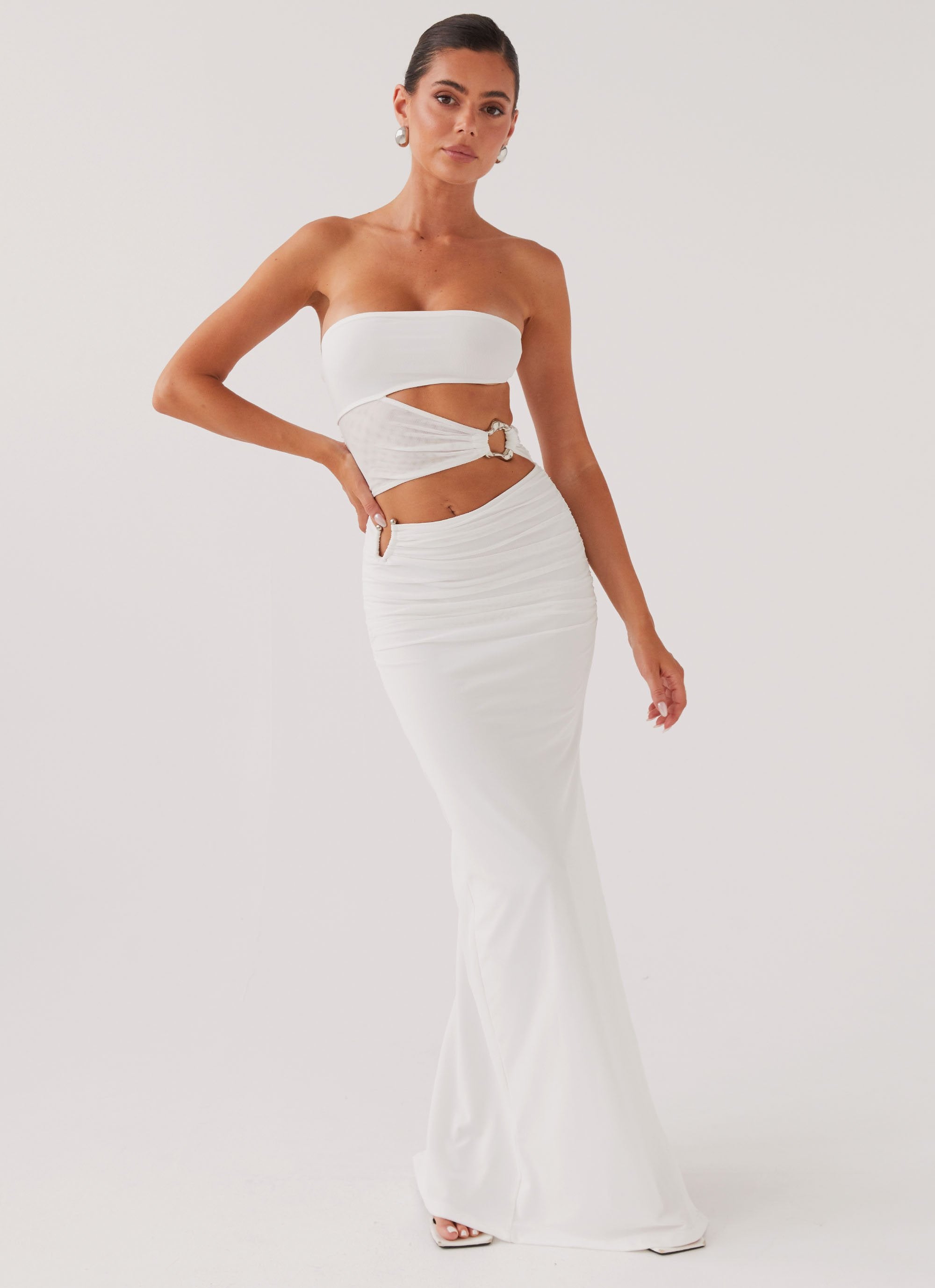 Into Pieces Mesh Maxi Dress - White