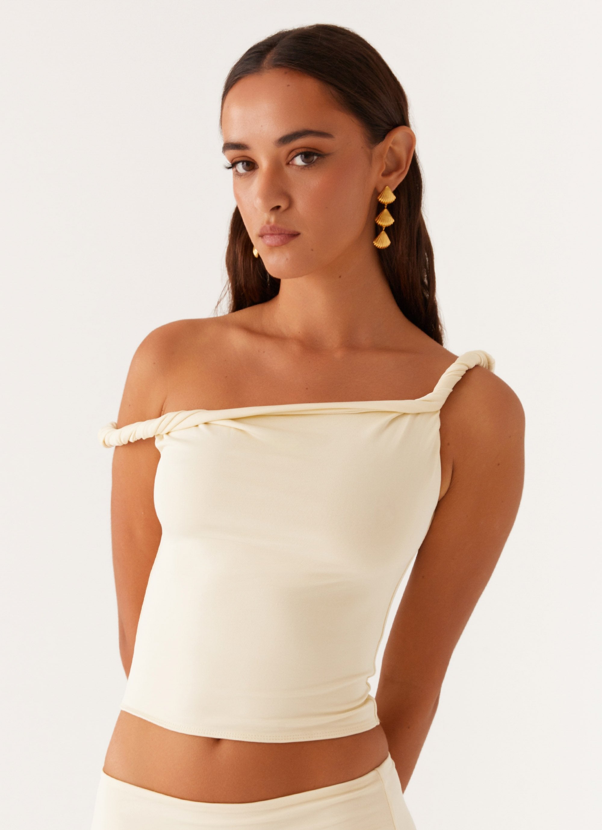 Solace Soul Twist Shoulder Top - Yellow