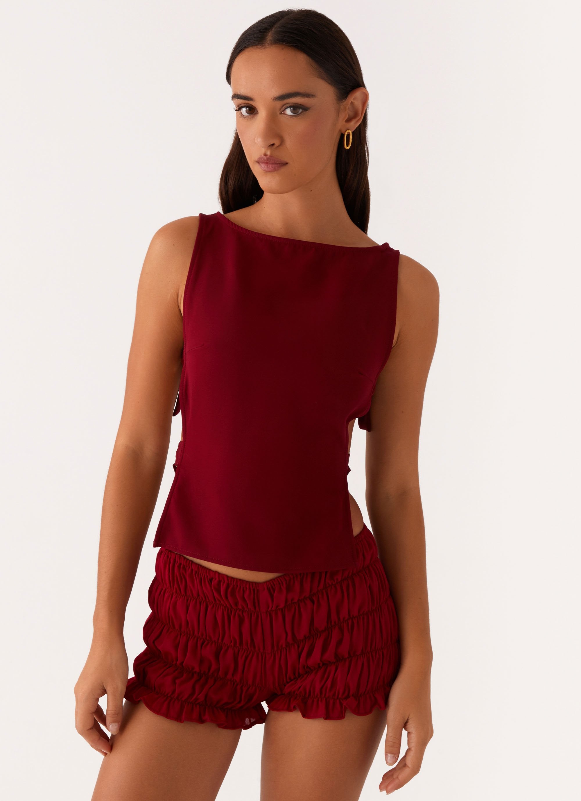 Cherish You Buckle Top - Maroon