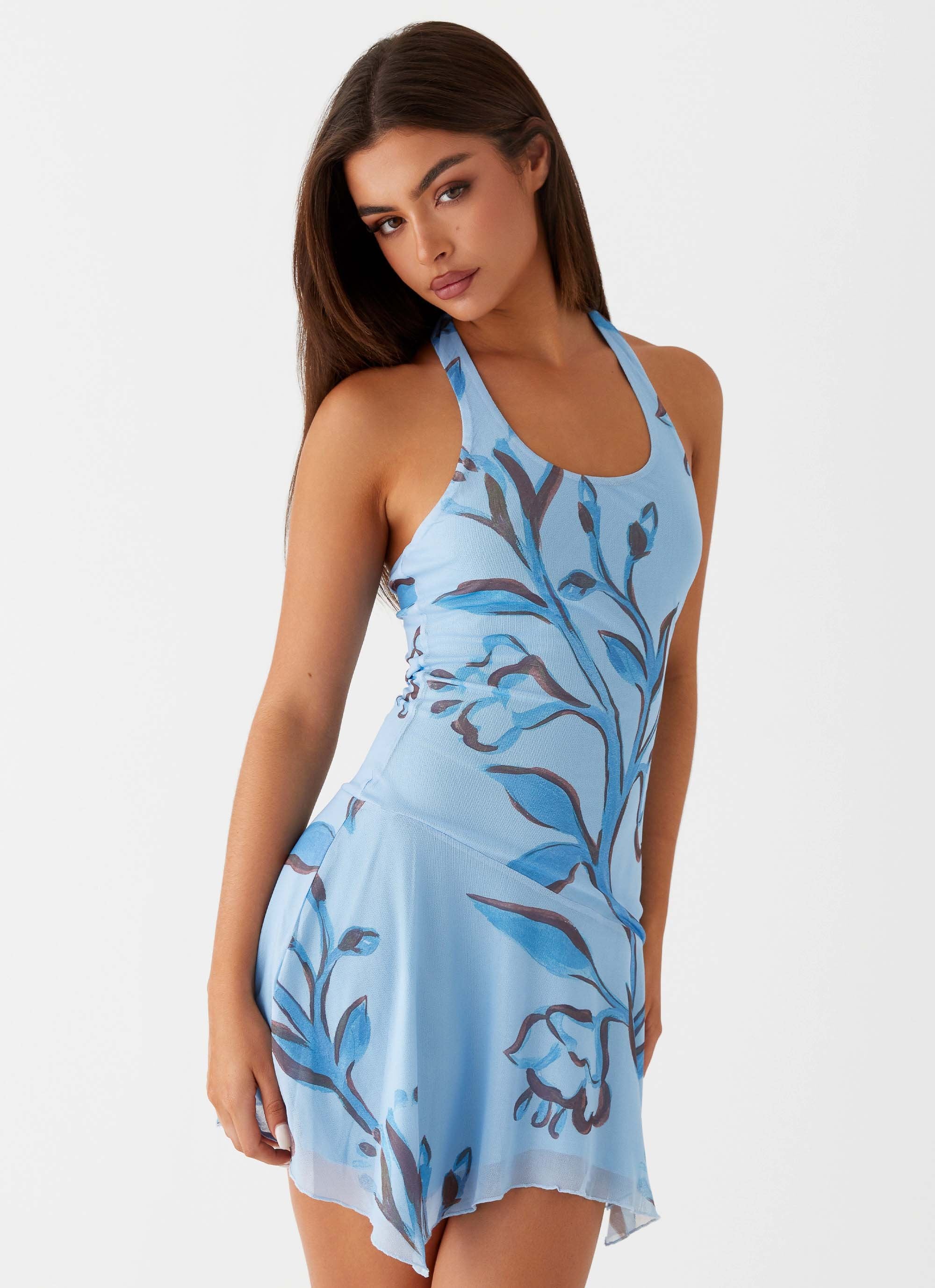 Iris Bloom Mini Dress - Blue Floral