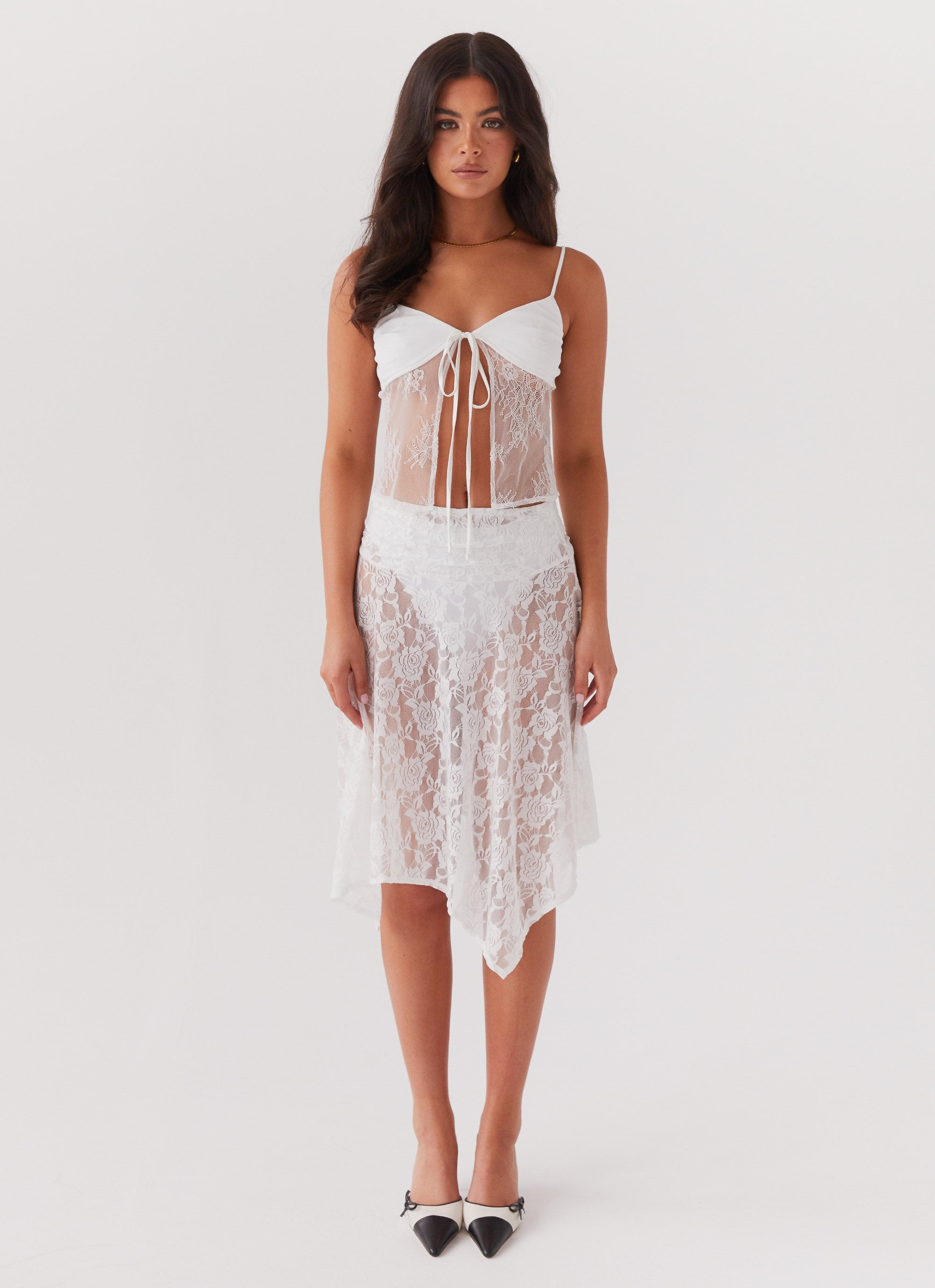 Deja Vu Lace Tie Top - White