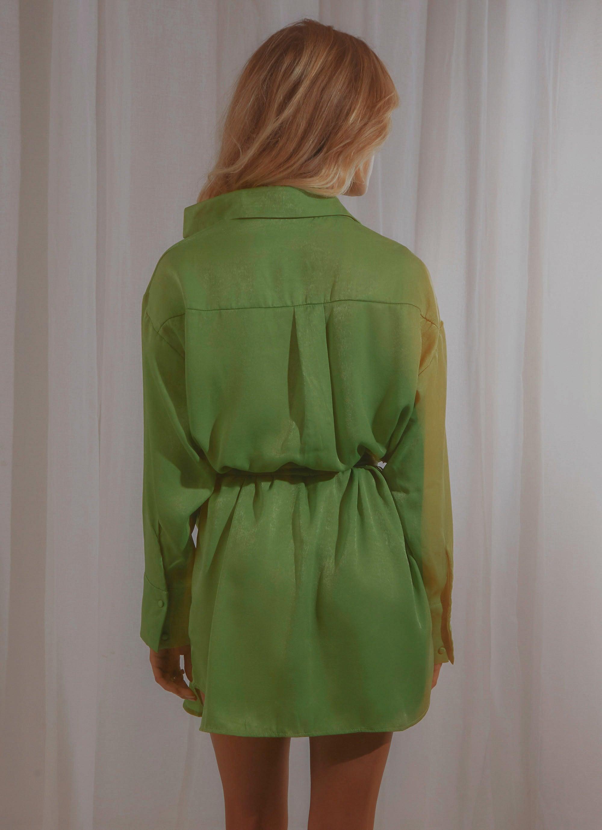 Faye Mini Shirt Dress - Lime Green