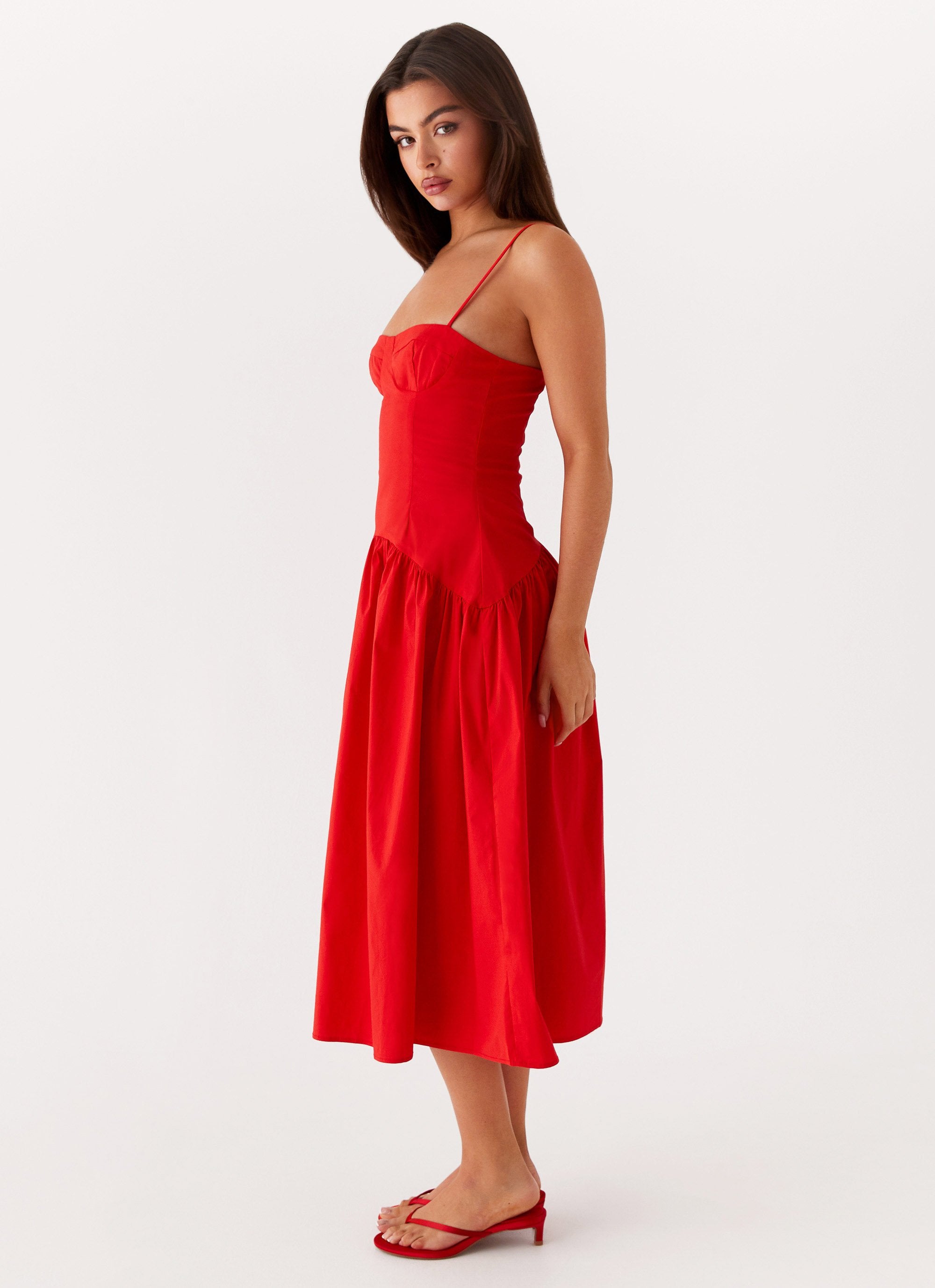 Yvette Corset Midi Dress - Red