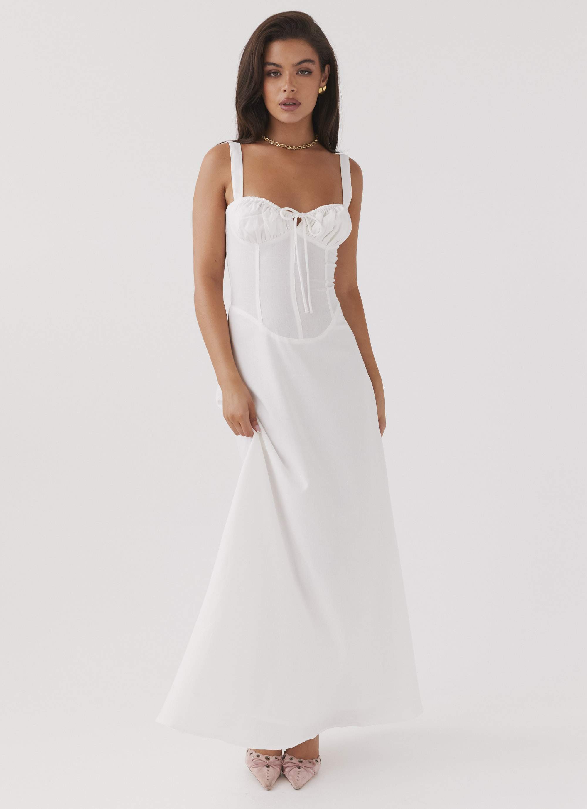 Lucie Linen Maxi Dress - White