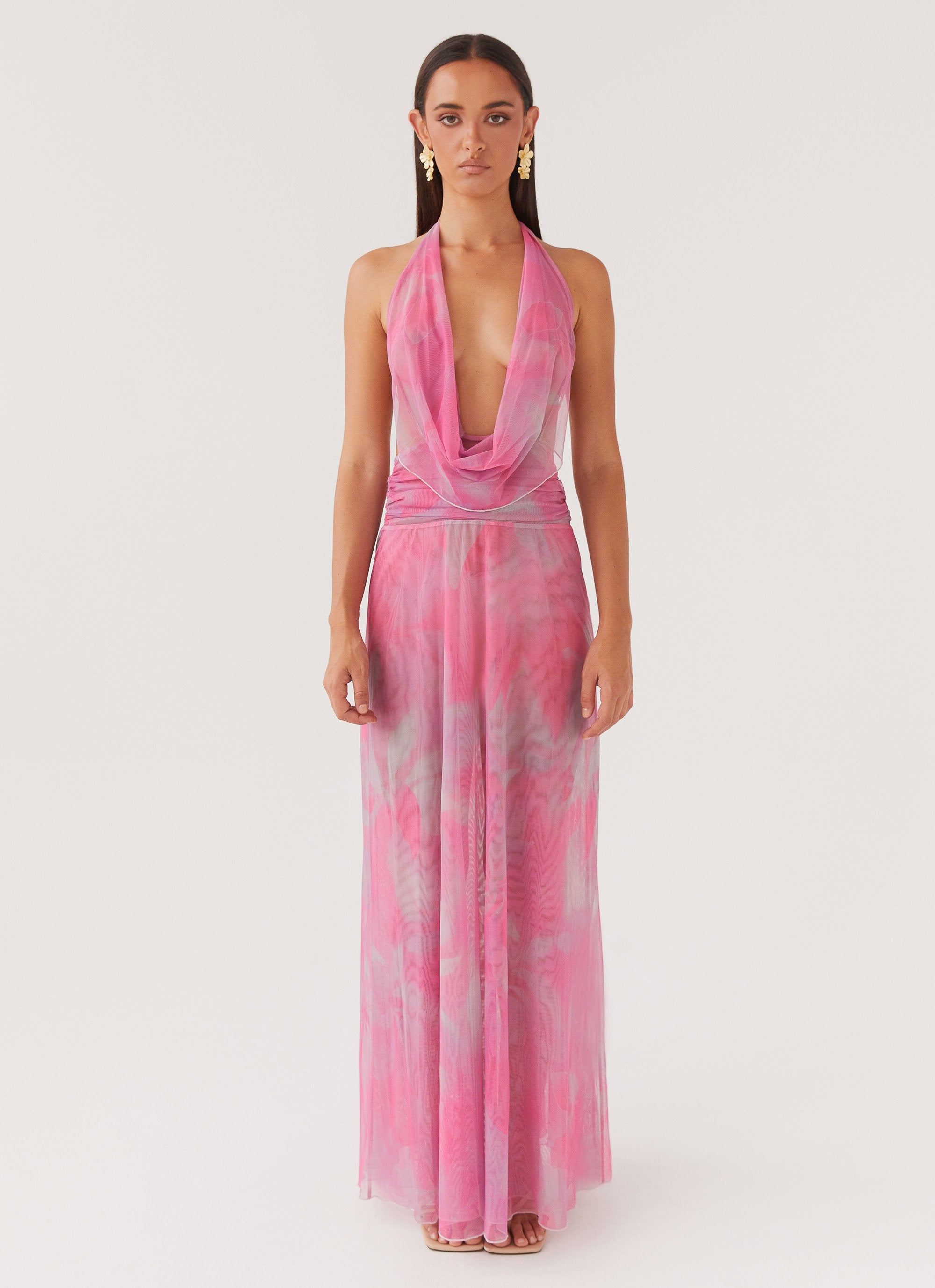 Elysia Mesh Maxi Dress - Pink Floral