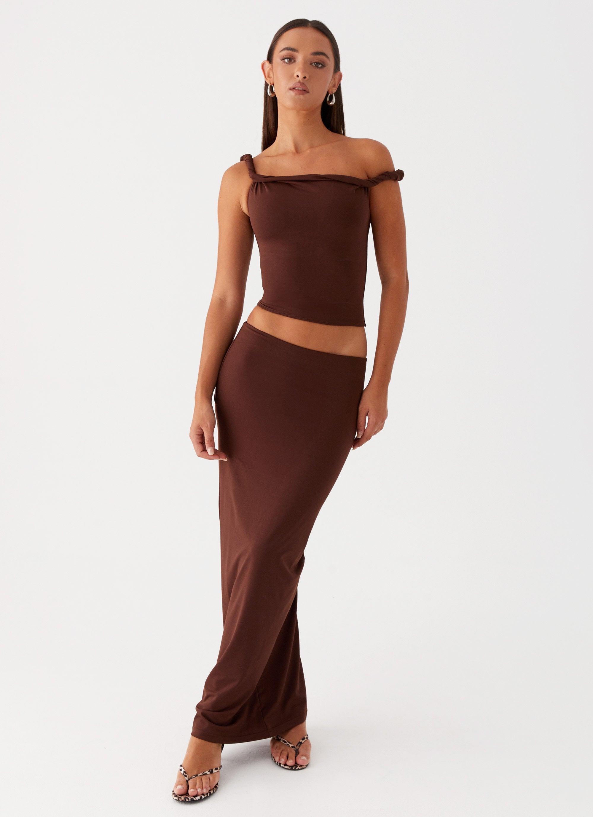 Solace Soul Twist Shoulder Top - Chocolate