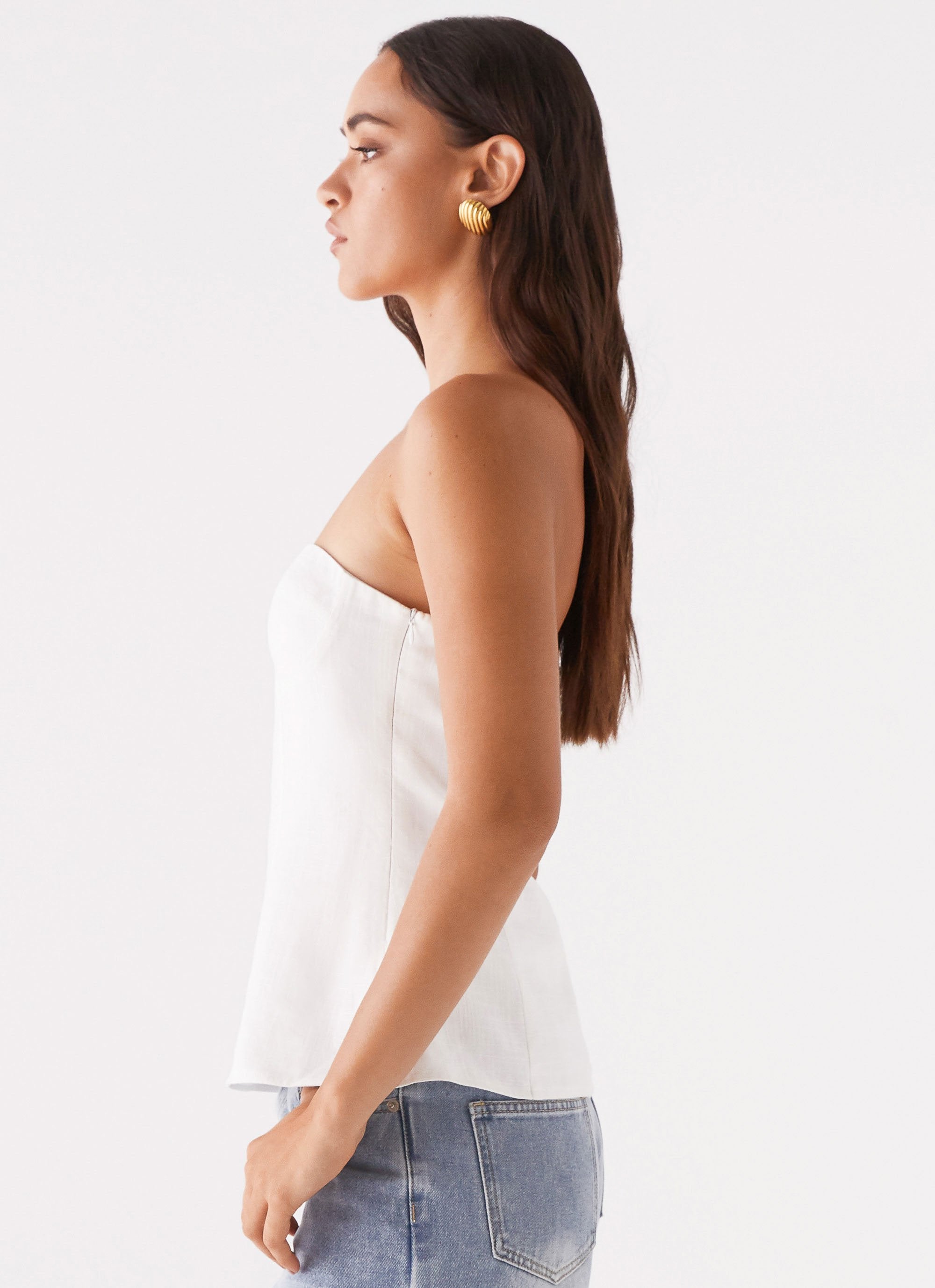 Rennie Linen Bustier Top - White