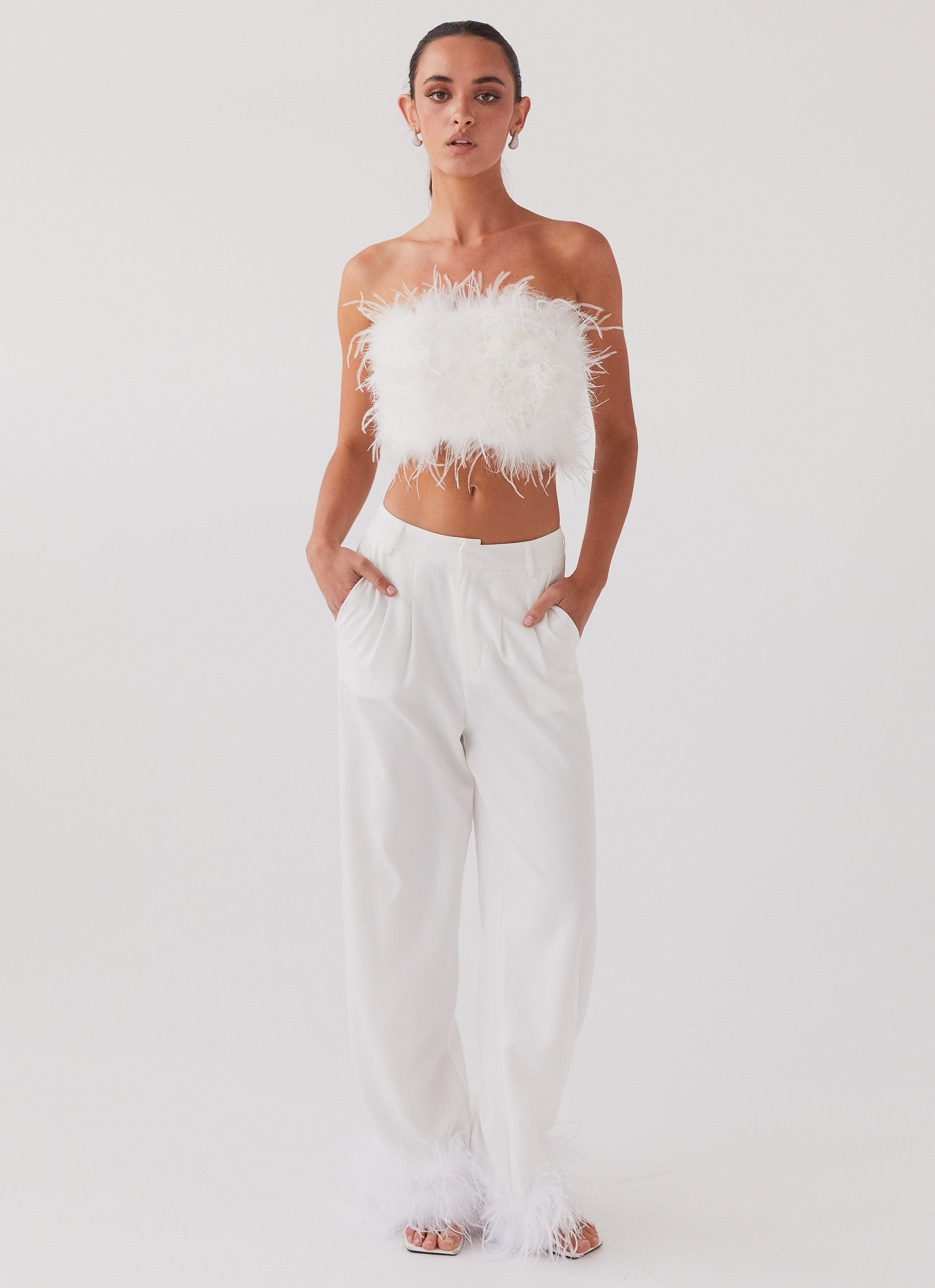 The Night Is Ours Feather Crop Top - White