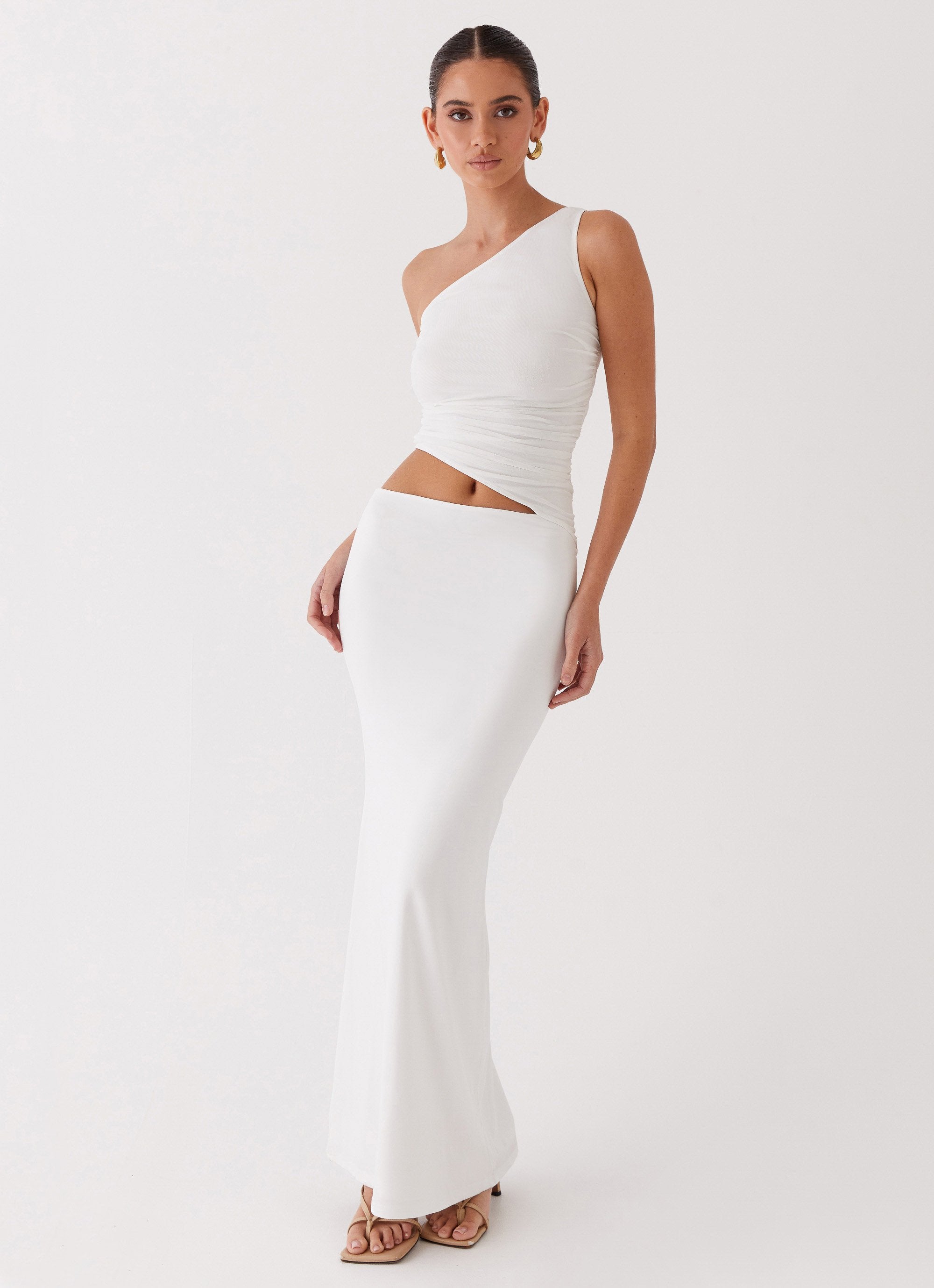 Seranella One Shoulder Maxi Dress - White