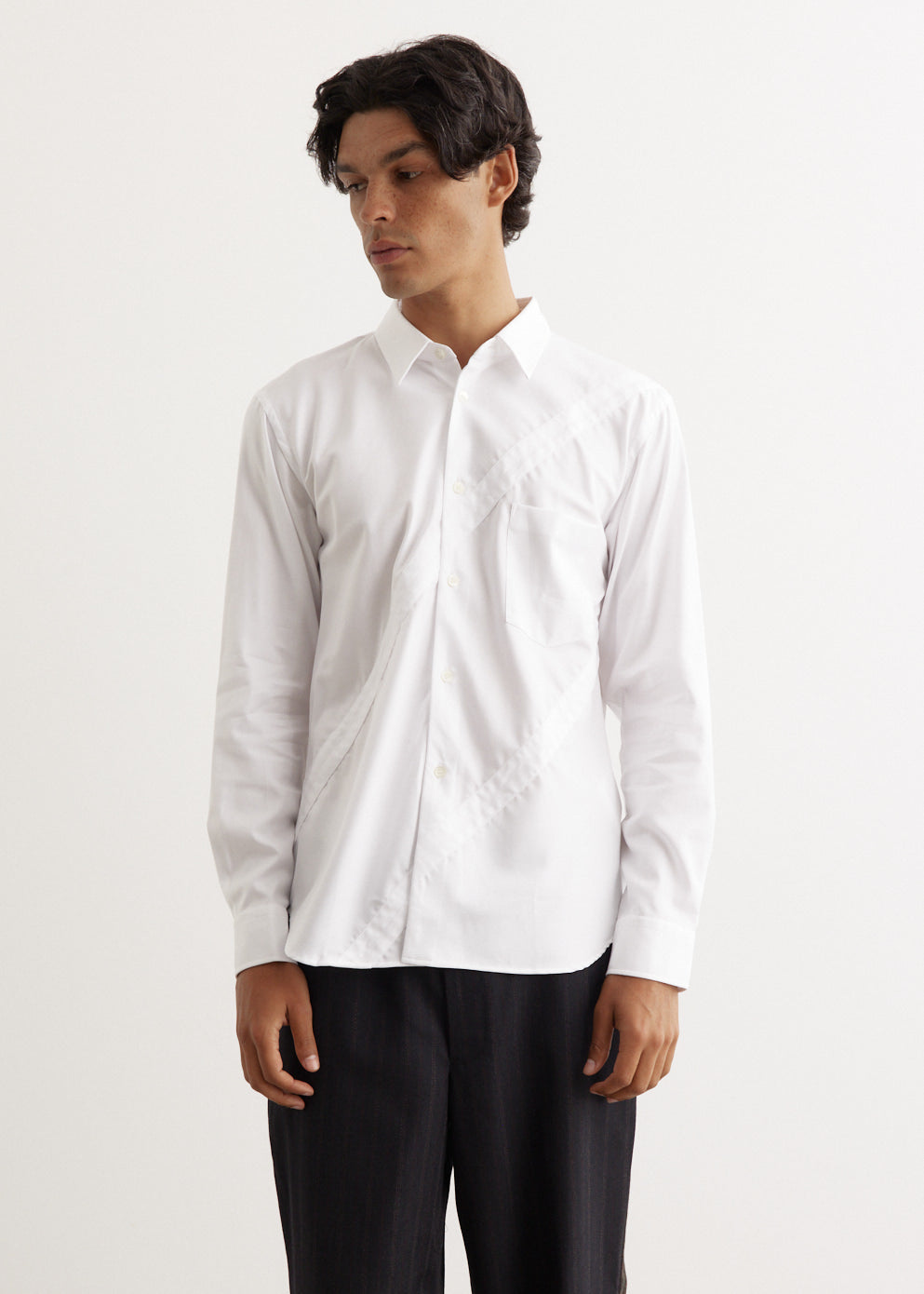 Cotton Dobby Cloth Diagonal Panel Shirt