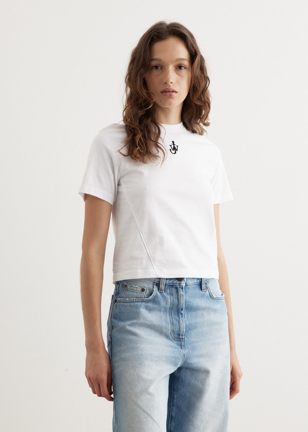 Anchor Embroidery Panelled Cropped T-Shirt