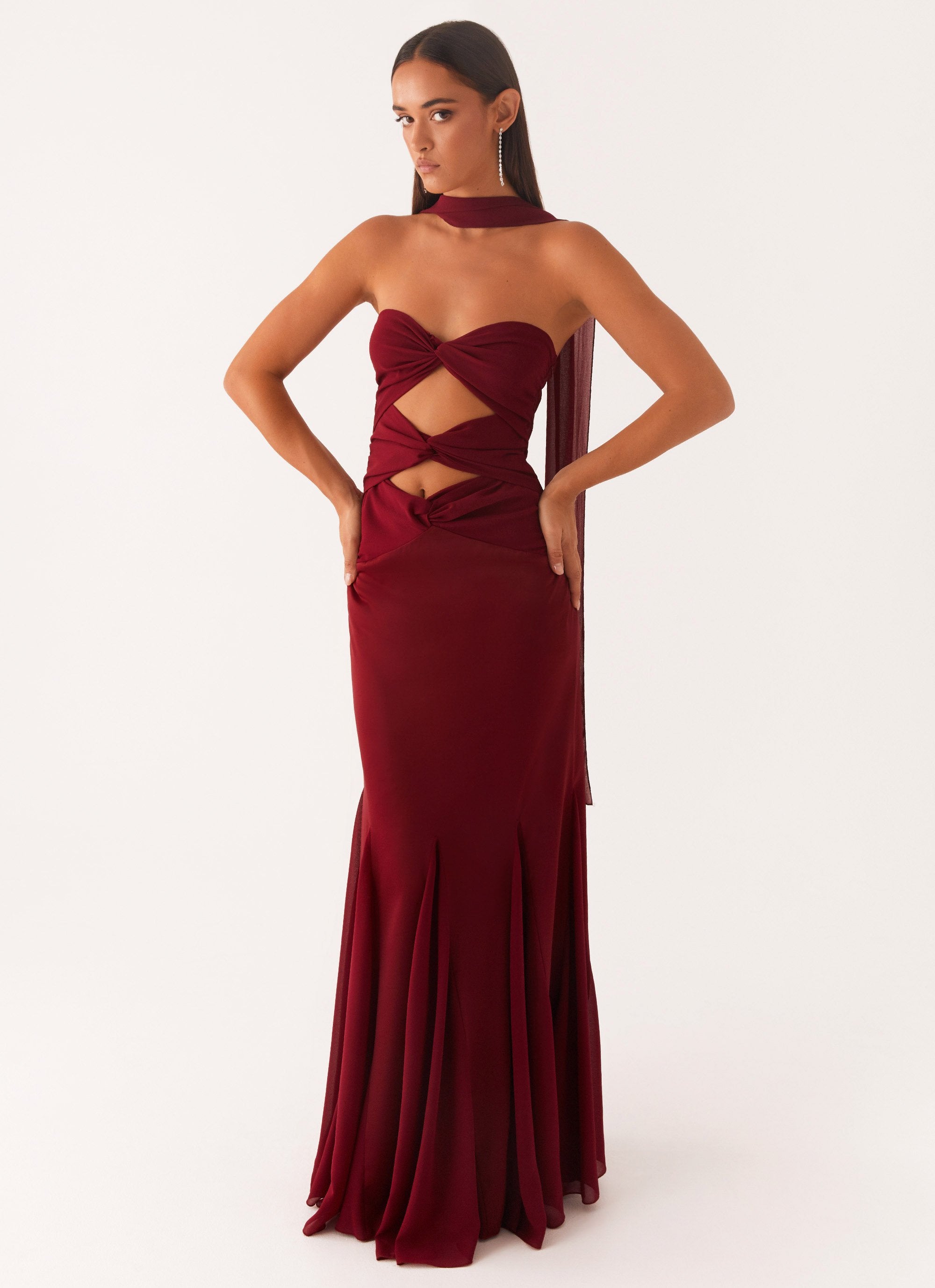 Melrose Satin Chiffon Maxi Dress - Deep Red