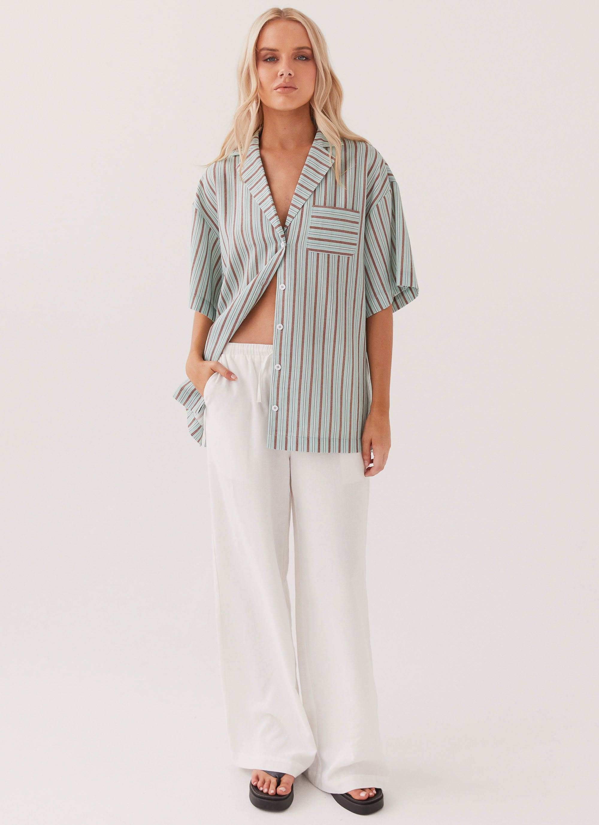 Darcie Oversized Linen Shirt - Coastal Stripe