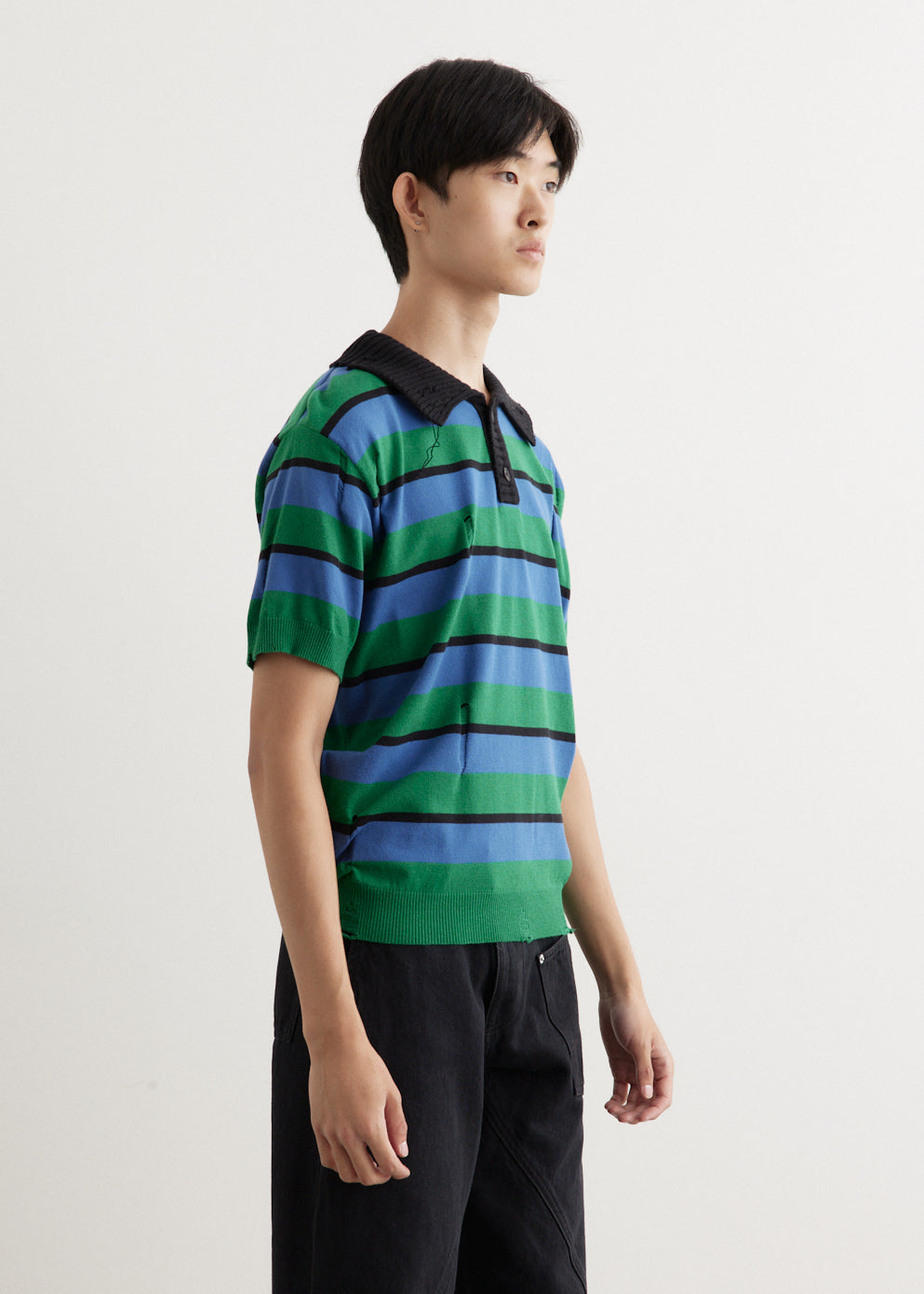 Damaged Stripe Polo Sweater