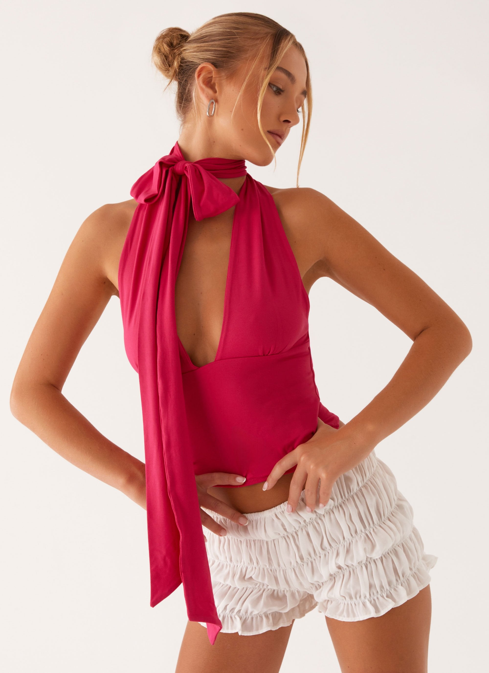 Milos Scarf Halter Neck Top - Fuchsia Pink