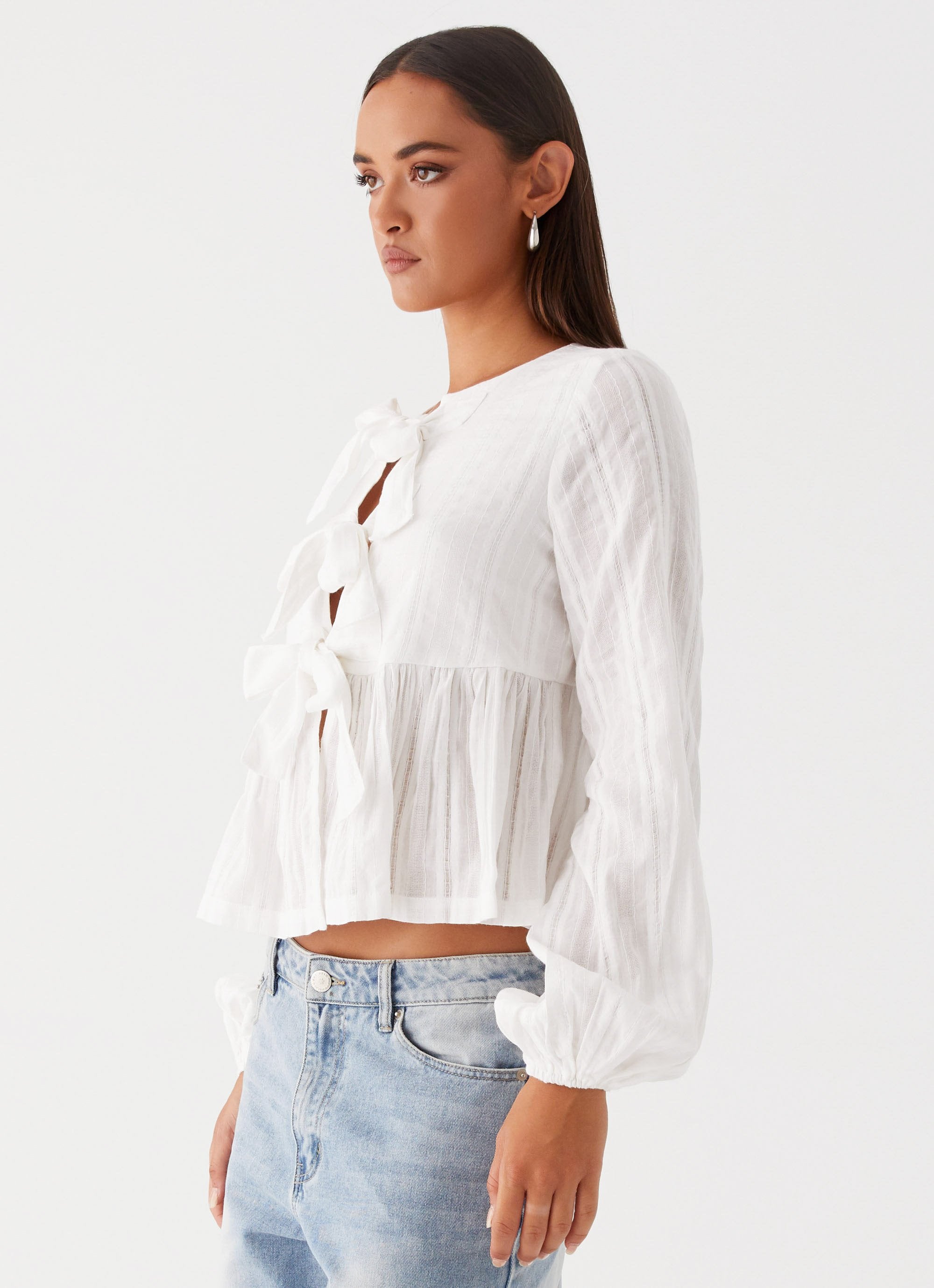 Western Wind Long Sleeve Top - White