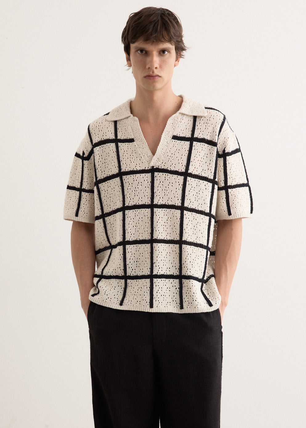 Crochet Check Open Placket Polo