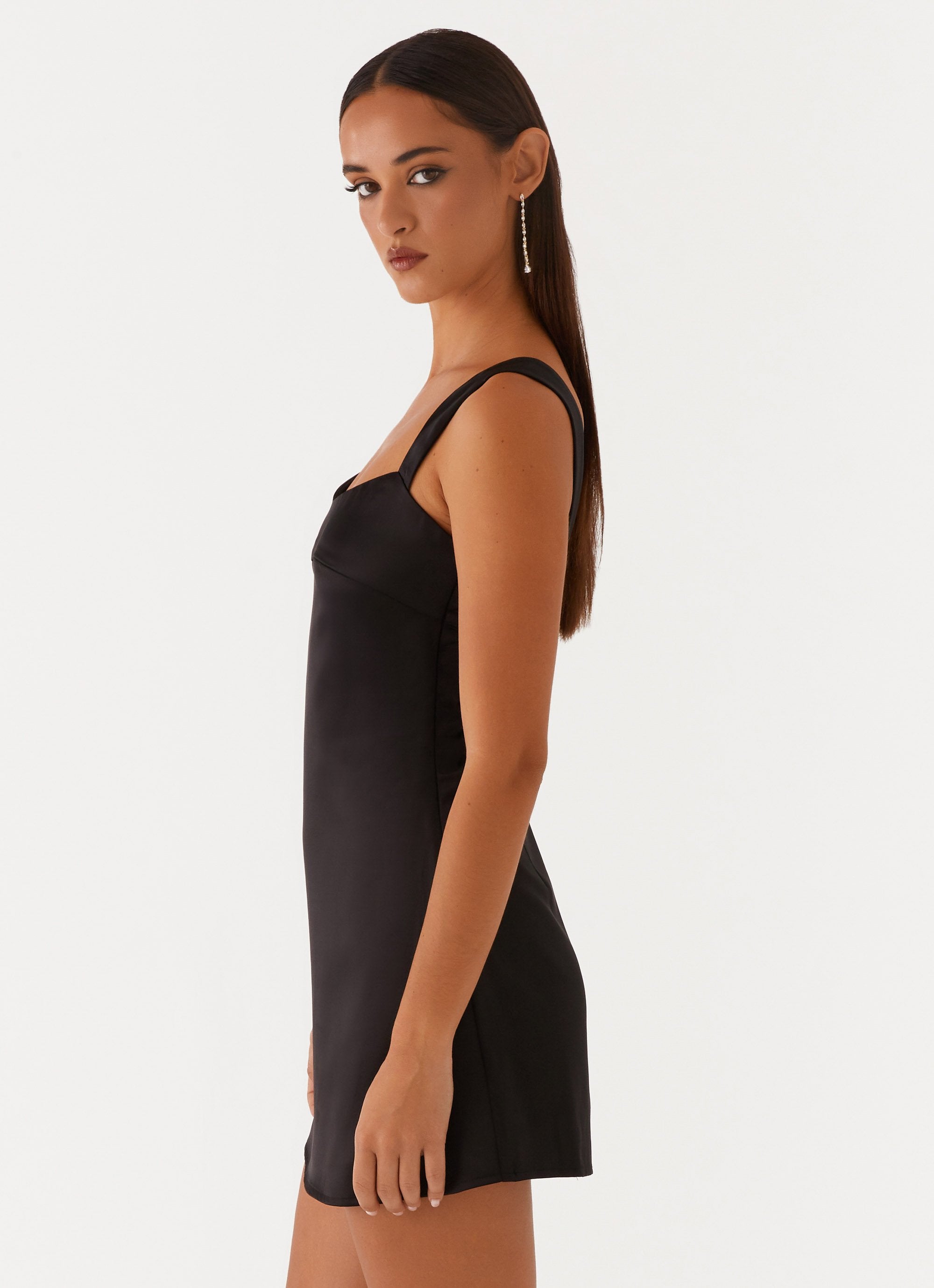 Odette Satin Mini Dress - Black