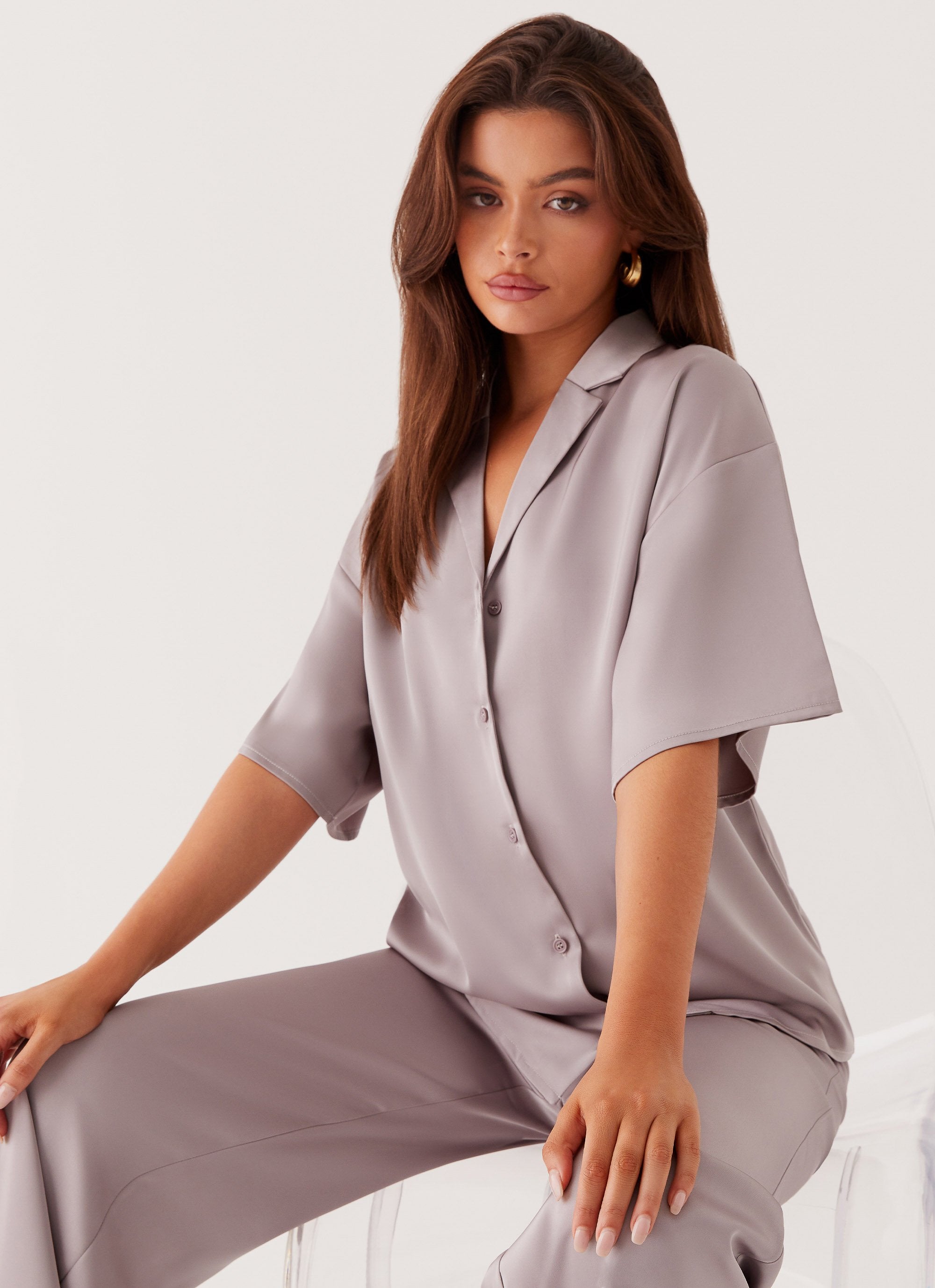 Palm Cove Satin Shirt - Grey