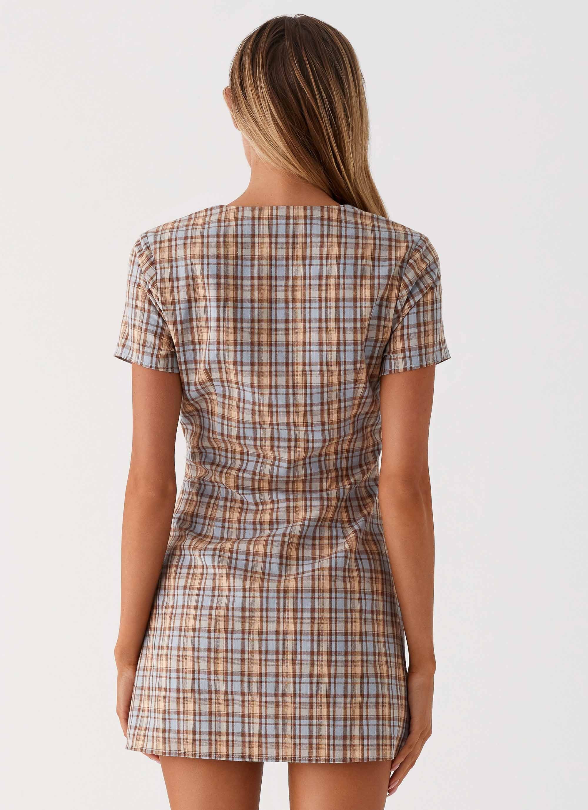 Niki Cap Sleeve Mini Dress - Check