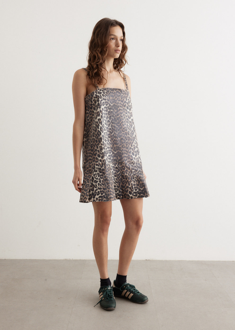 Foil Print Denim Strap Dress