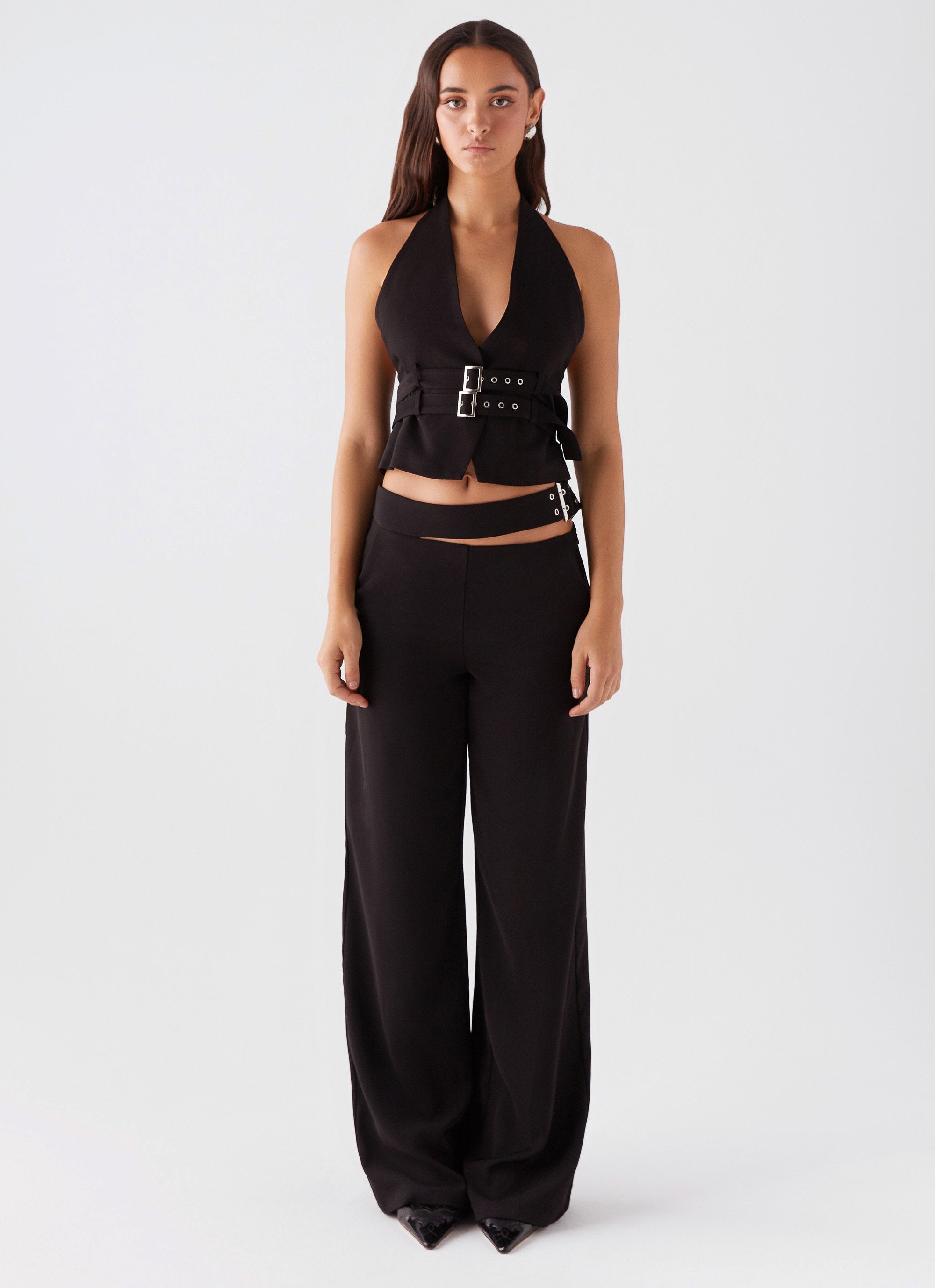 The After Party Cut Out Belt Pants - Black