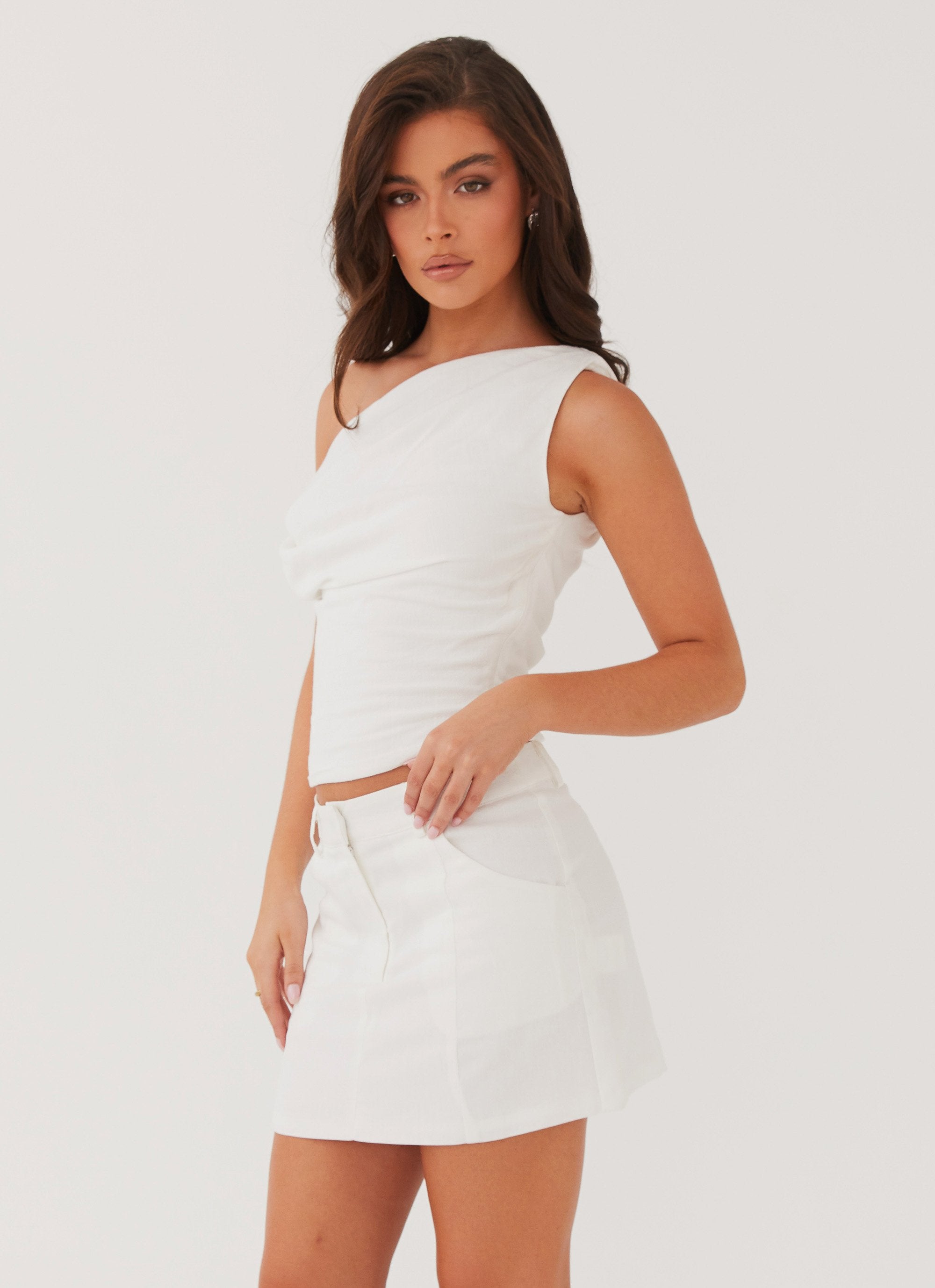 Marissa Linen One Shoulder Top - White