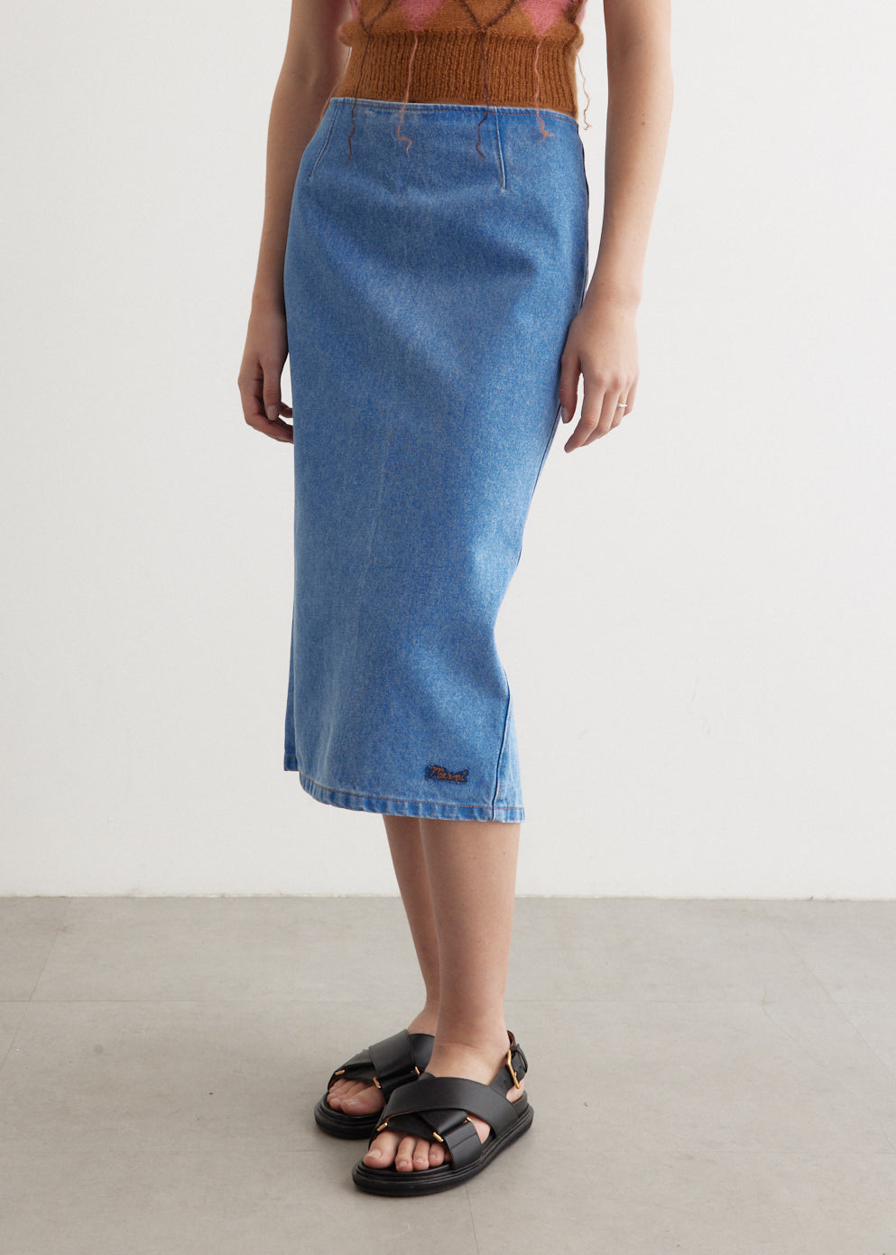Bleached Coated Denim Skirt