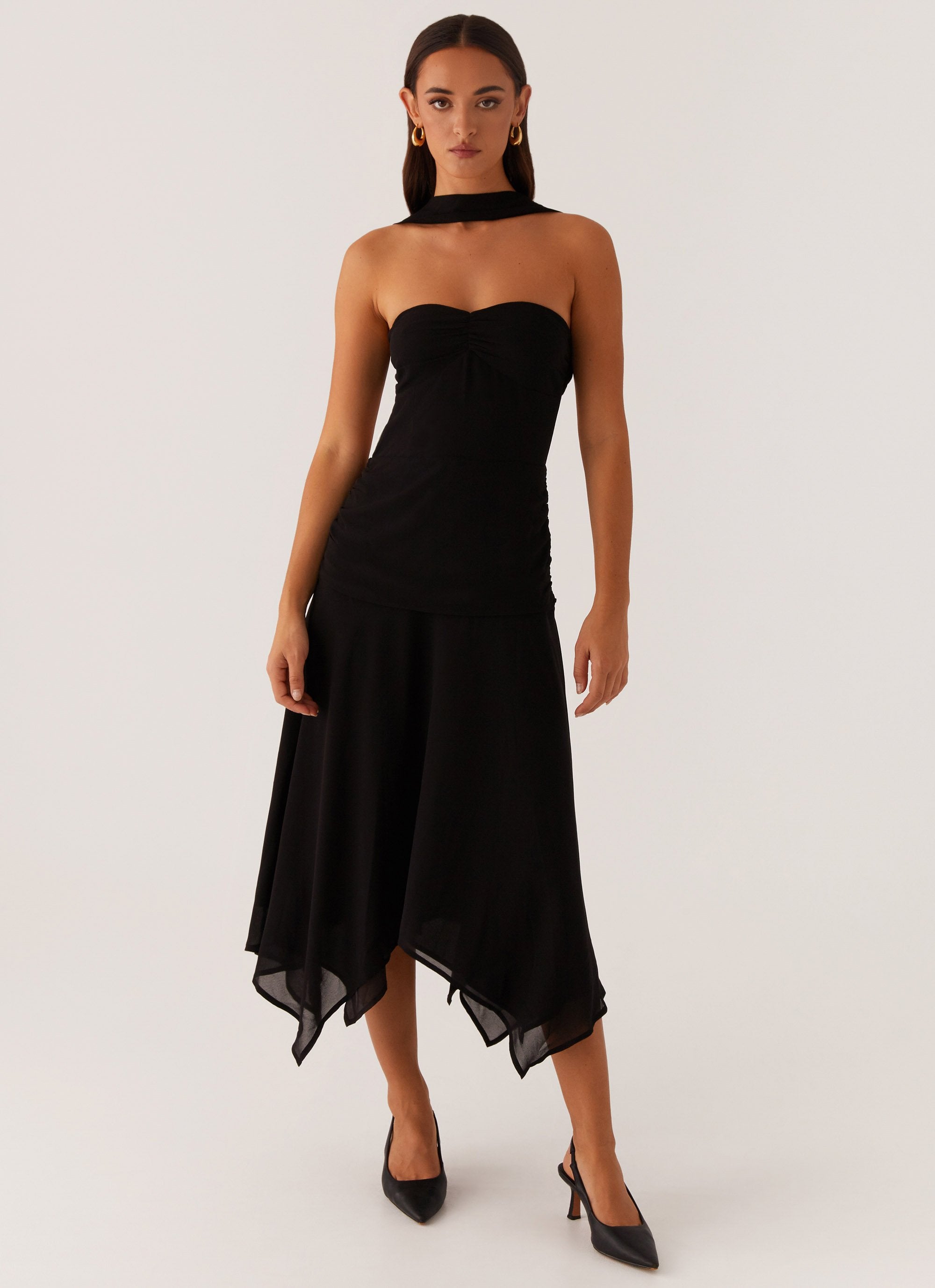 Leto Chiffon Midi Dress - Black