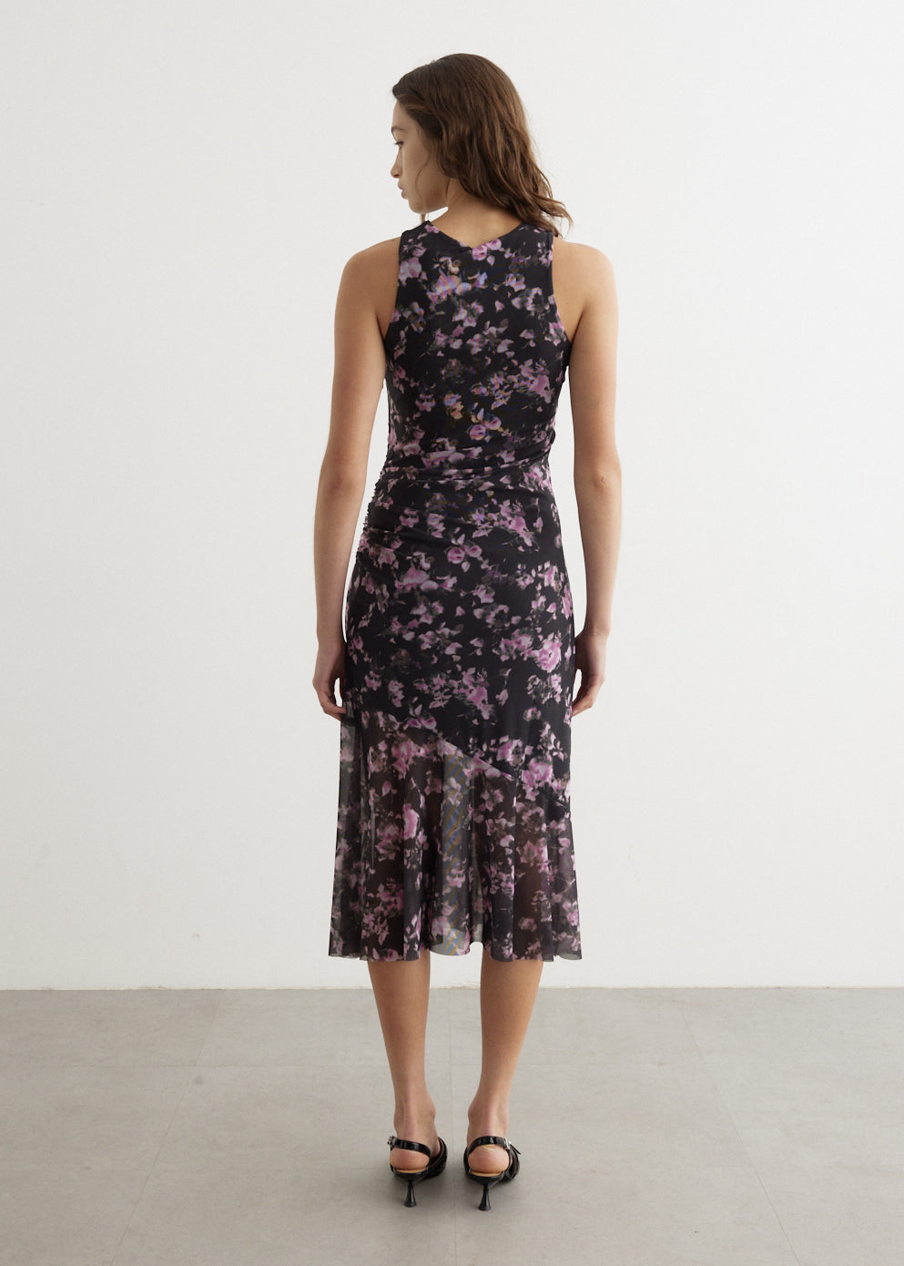 Printed Mesh Sleeveless Midi Dress