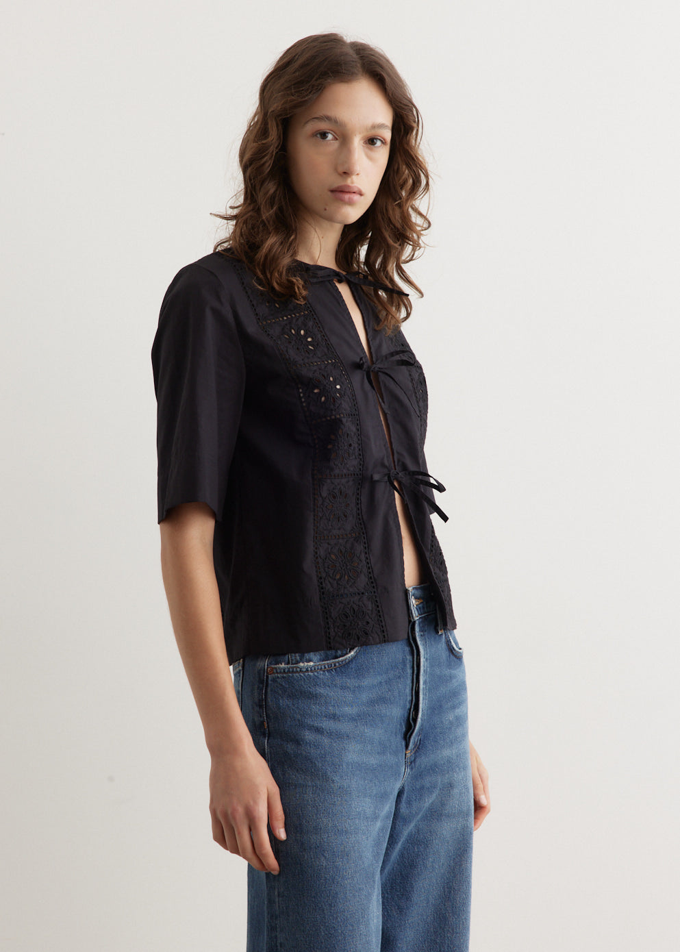 Broderie Anglaise Tie Blouse