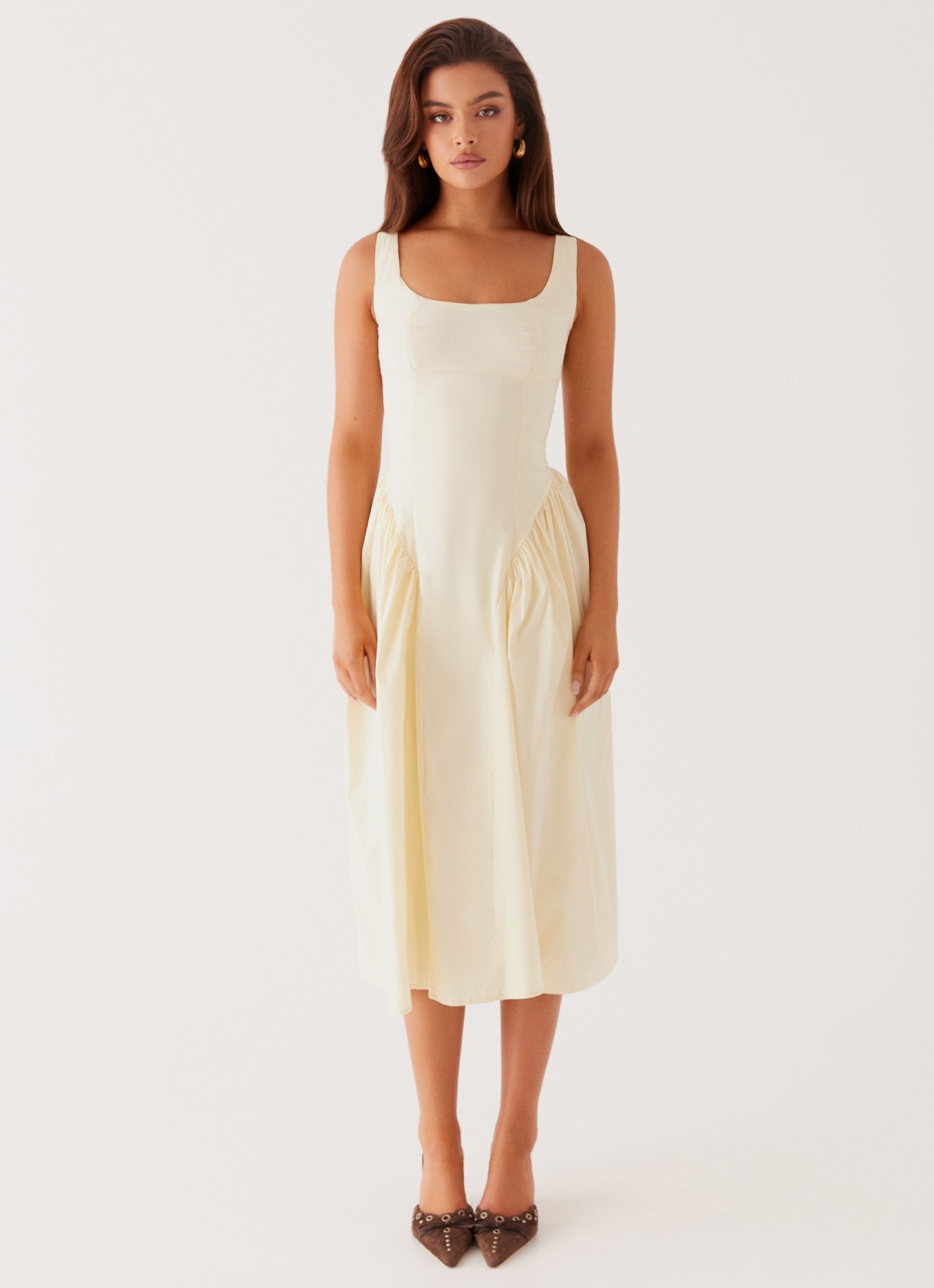 Sassy Soiree Midi Dress - Cream