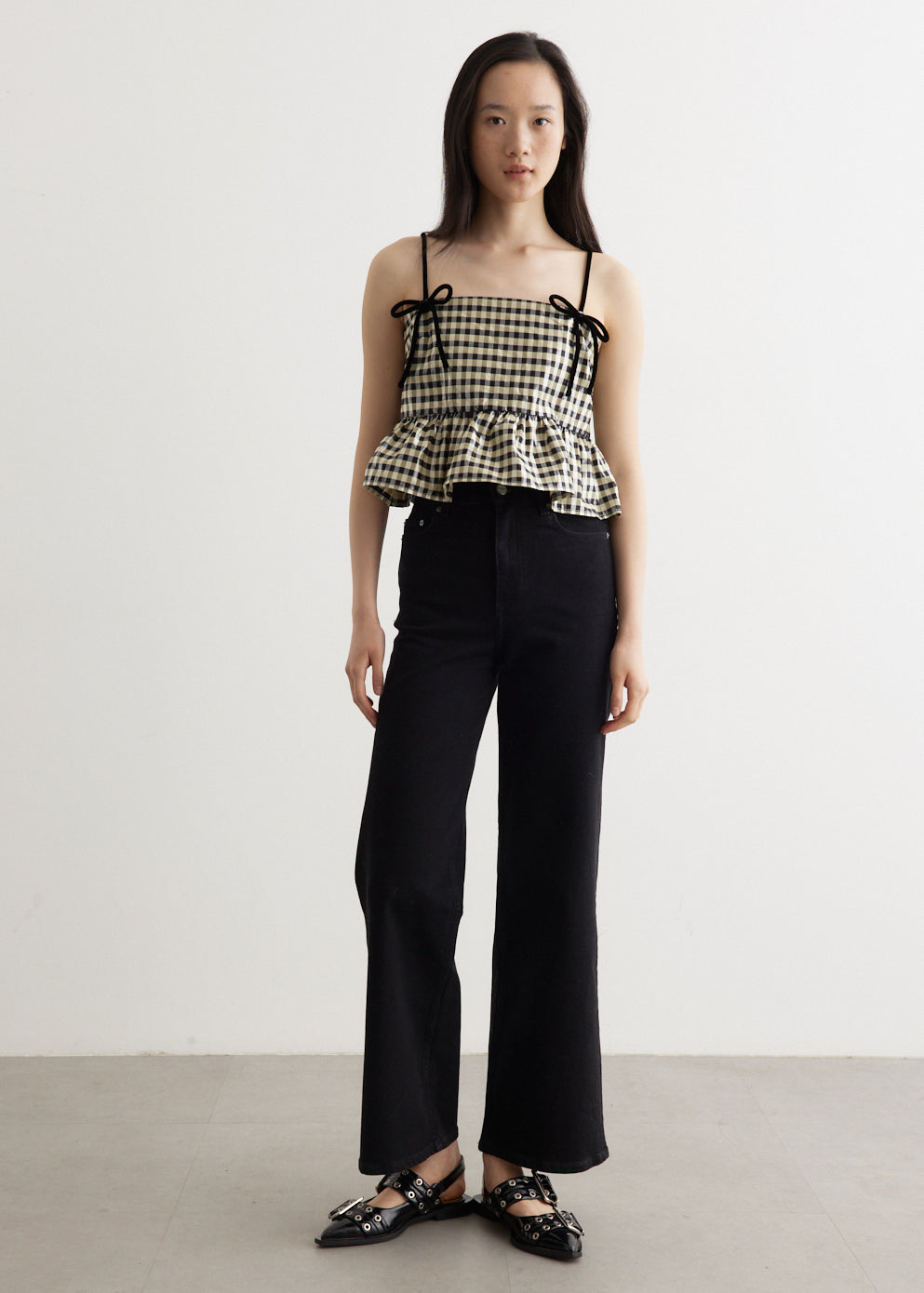 Shiny Check Jacquard Top