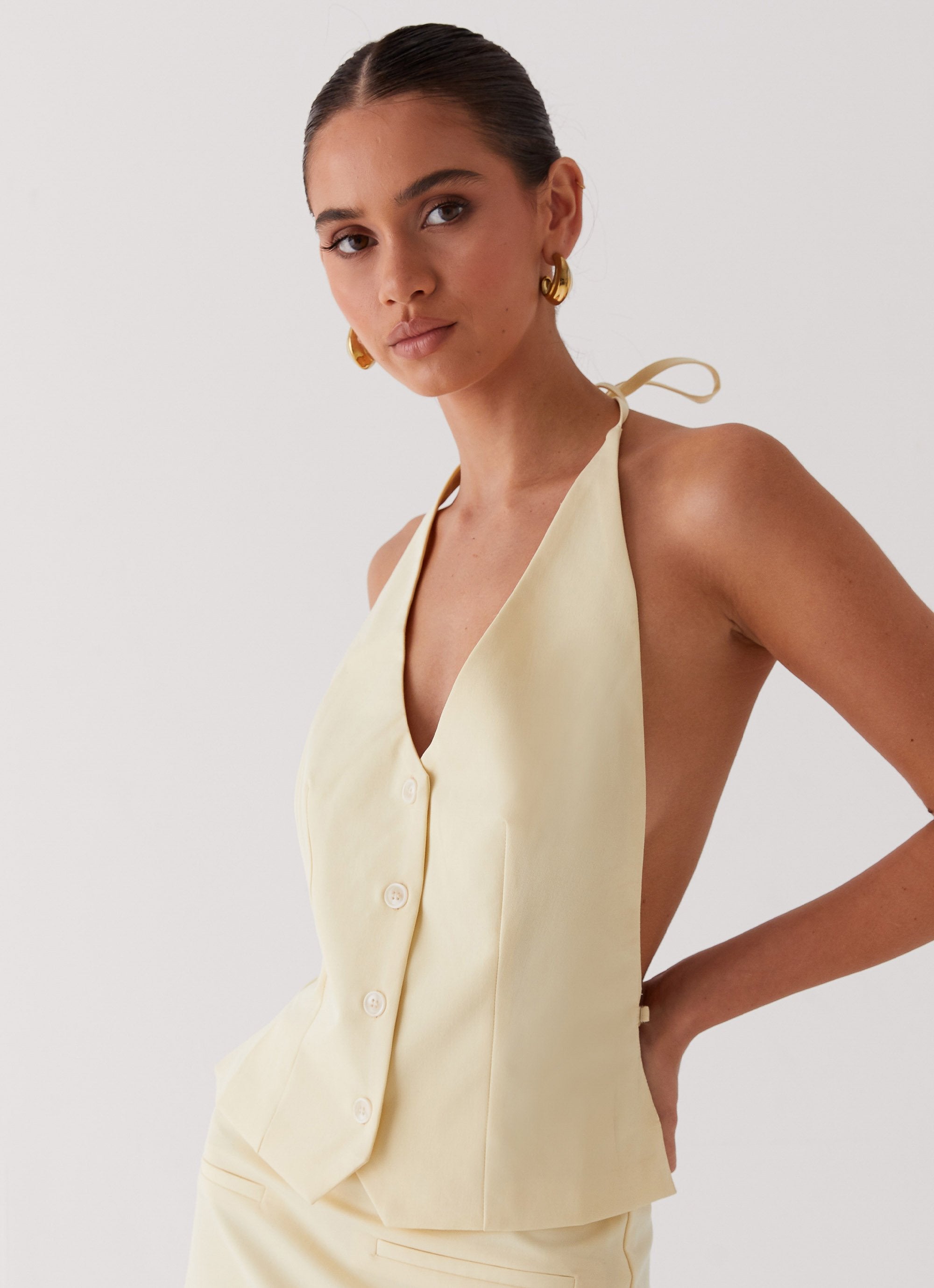 Sarah Halterneck Vest Top - Butter