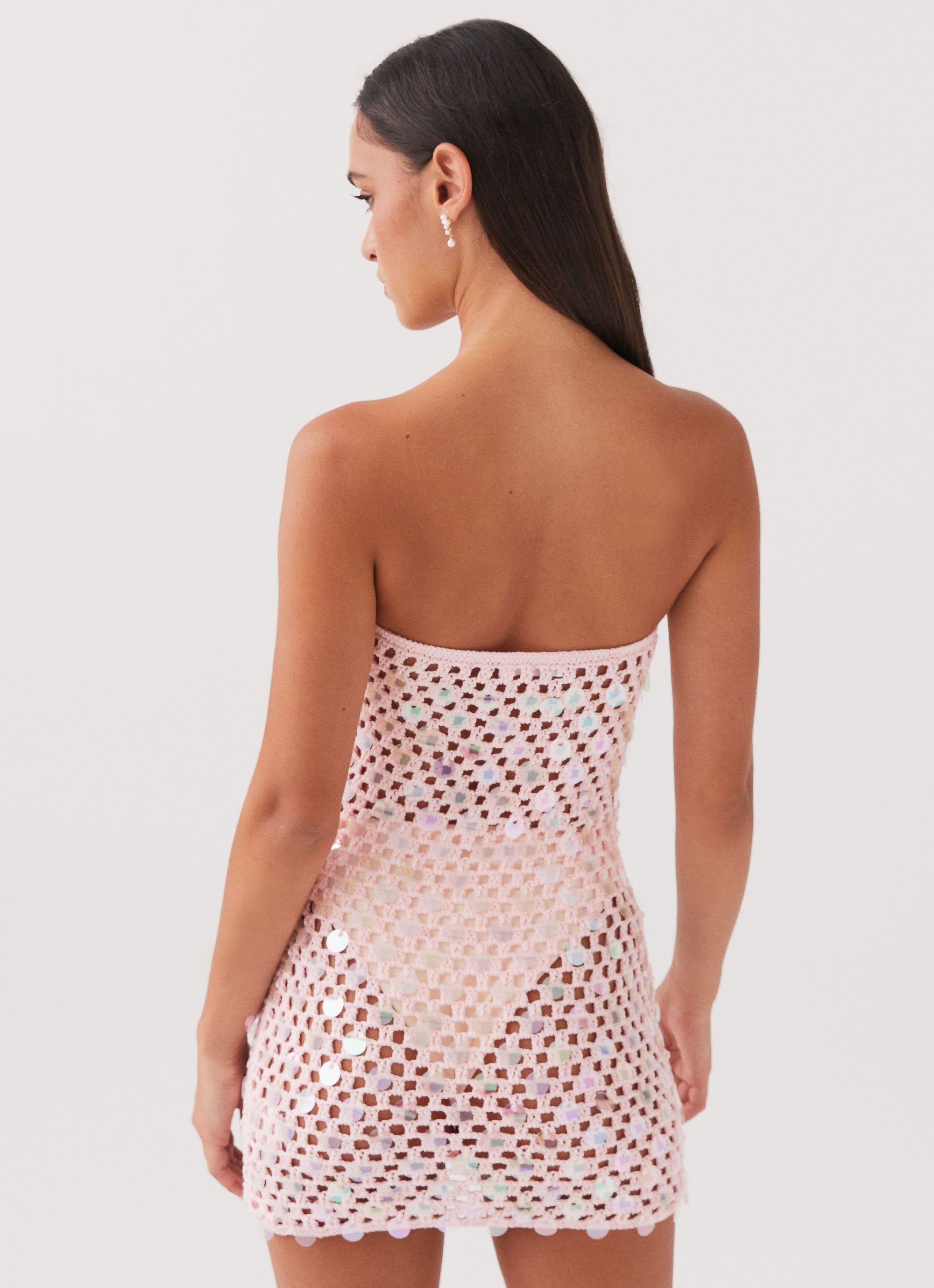 Montana Sequin Crochet Mini Dress - Pink