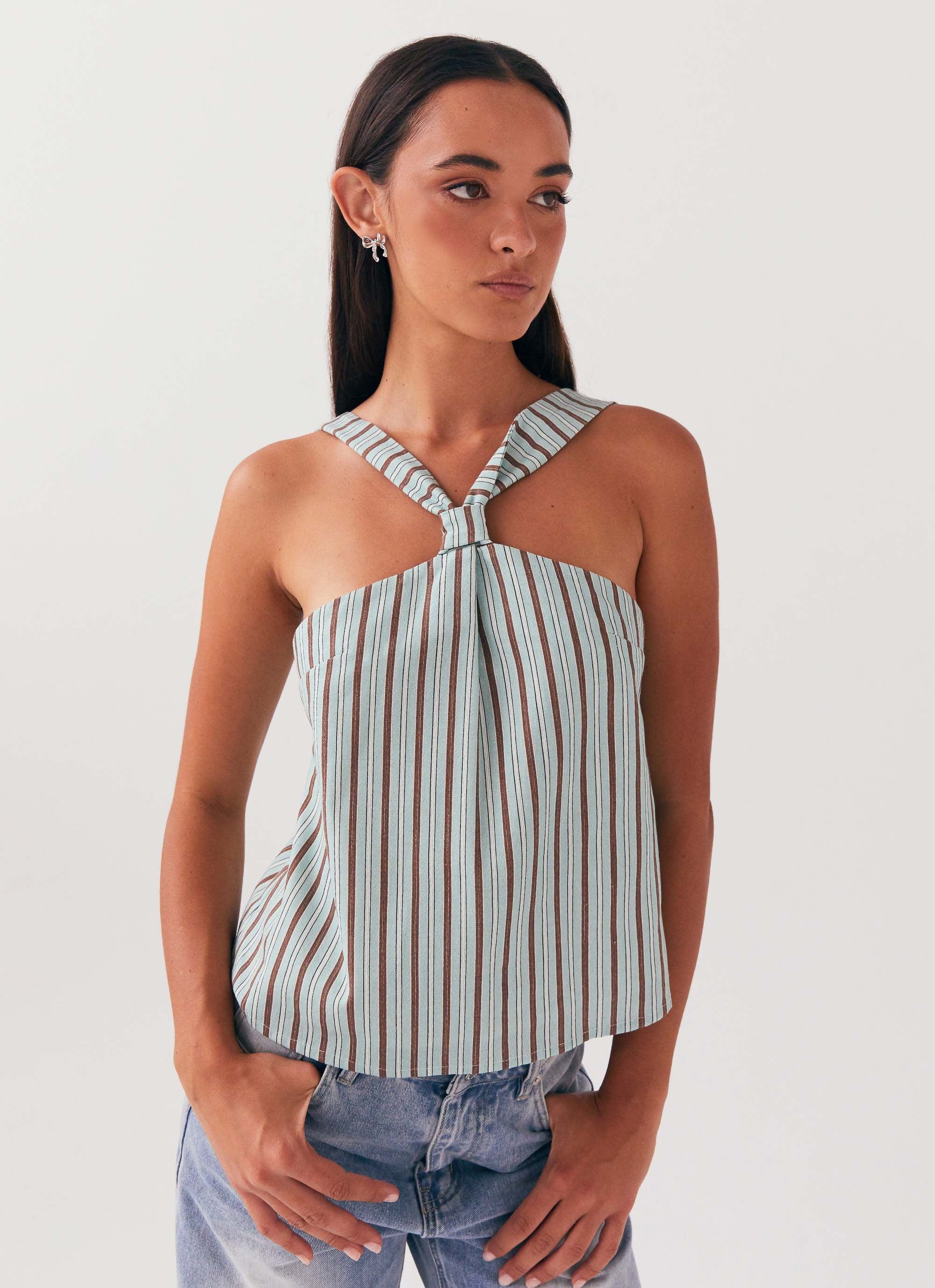 Keira Linen Top - Coastal Stripe