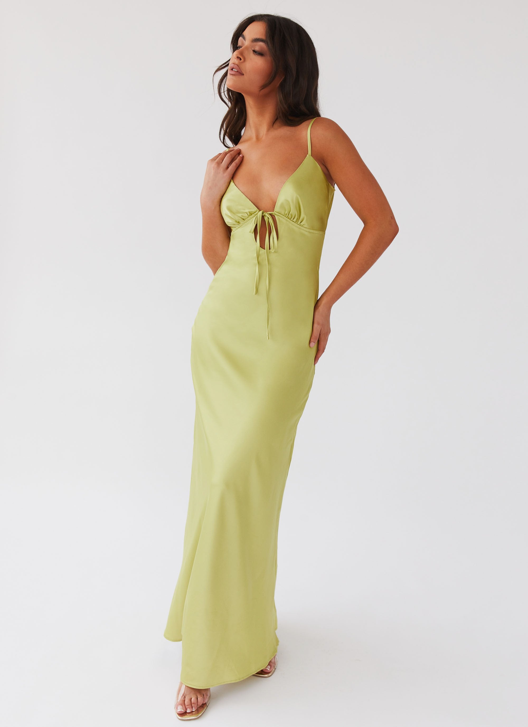 Flora Satin Maxi Dress - Green Expectations