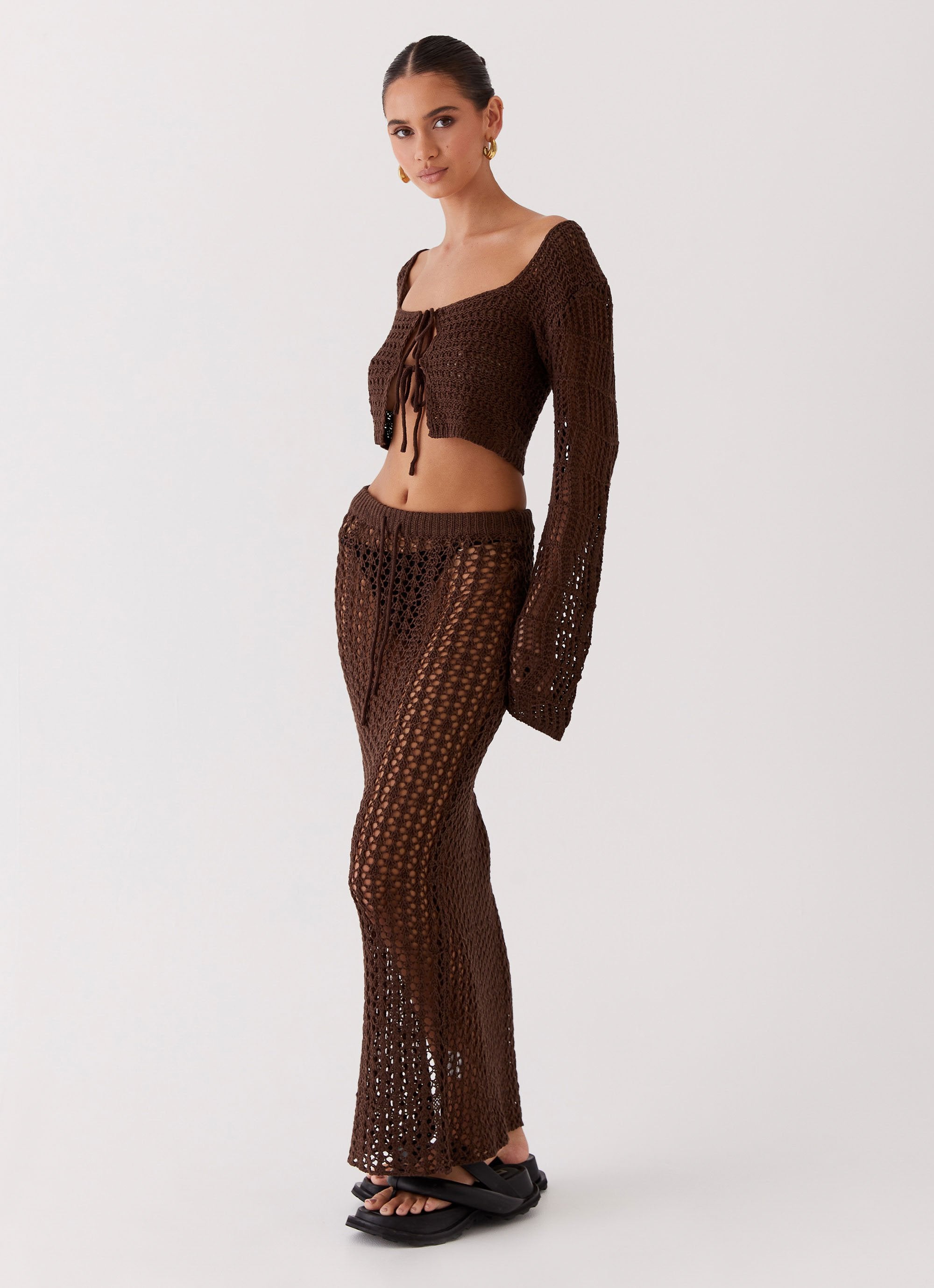 Rosalina Crochet Long Sleeve Top - Chocolate