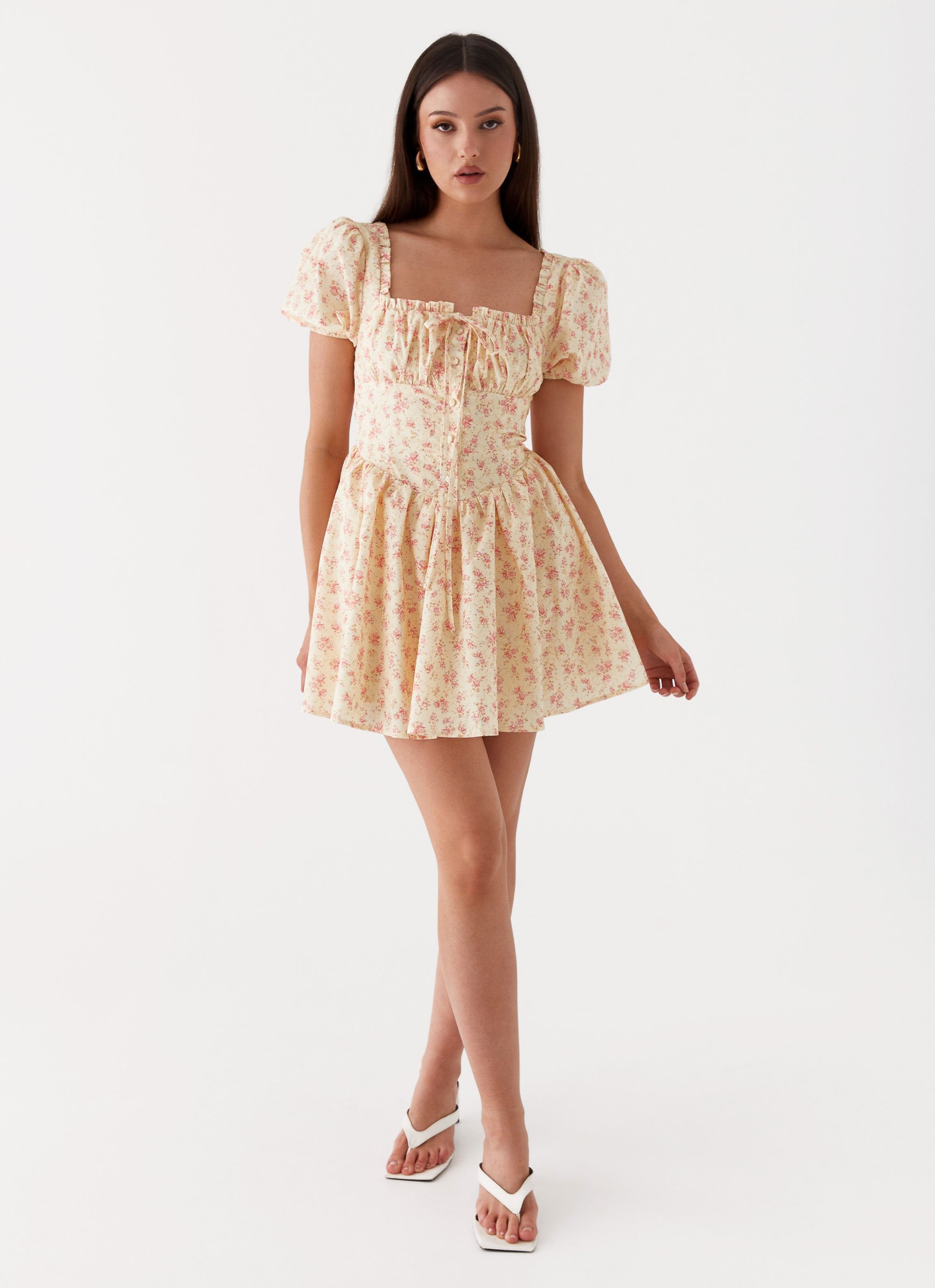 Mila Mini Dress - Yellow Ditsy Floral